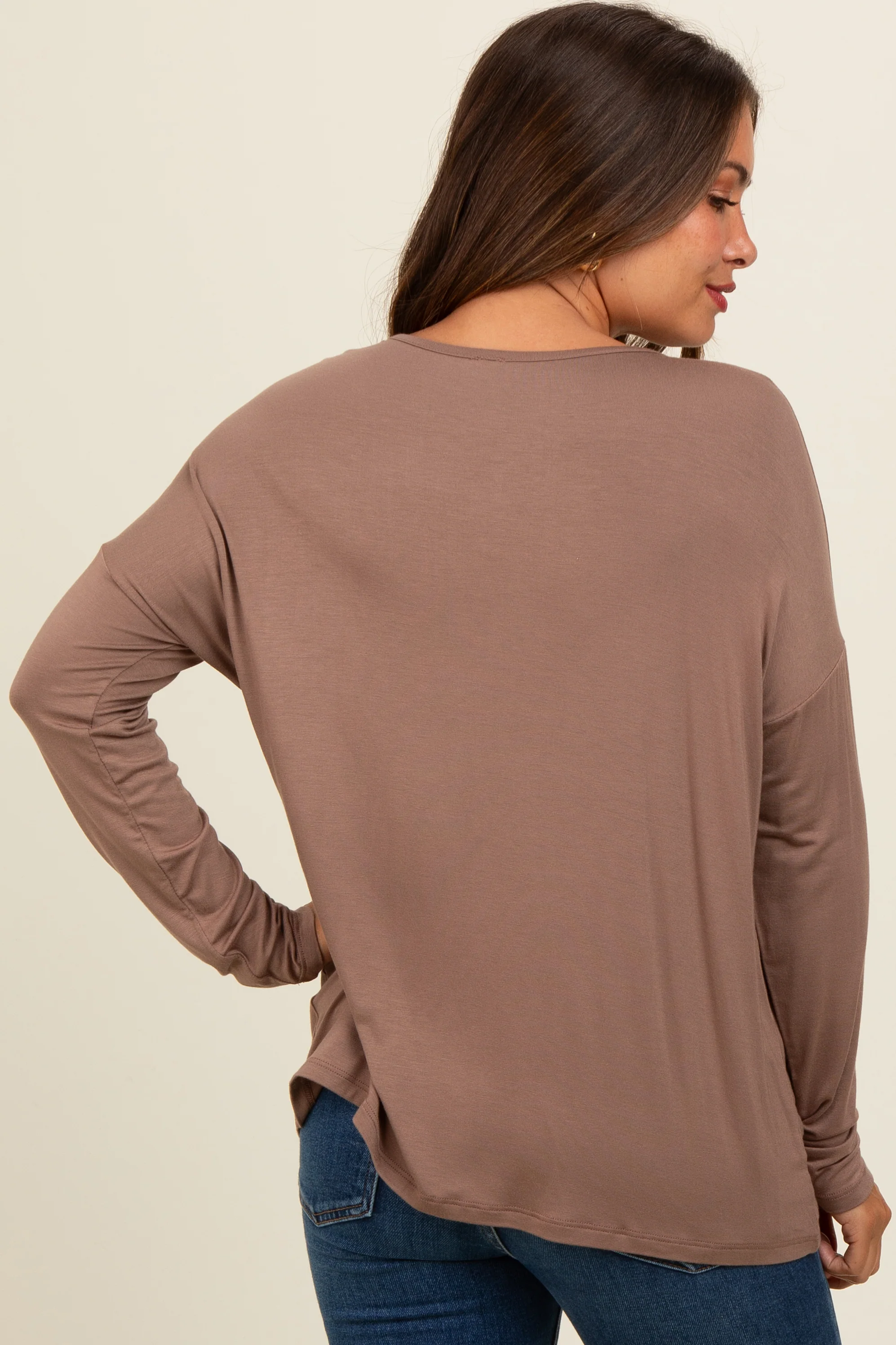 Mocha Drop Shoulder Maternity Long Sleeve Top - Image 3