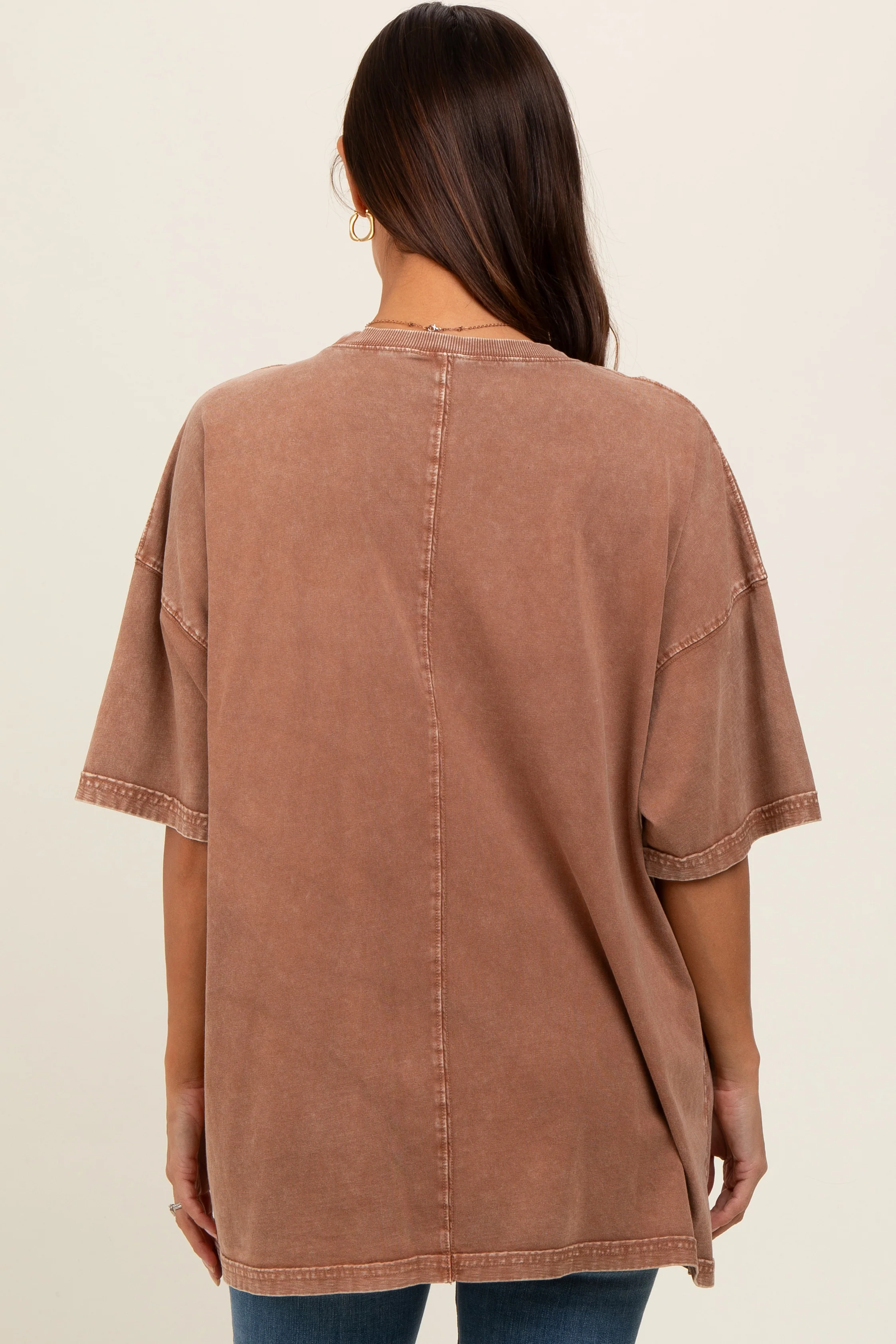 Mocha Faded Wash Maternity Short Sleeve Top - Image 4