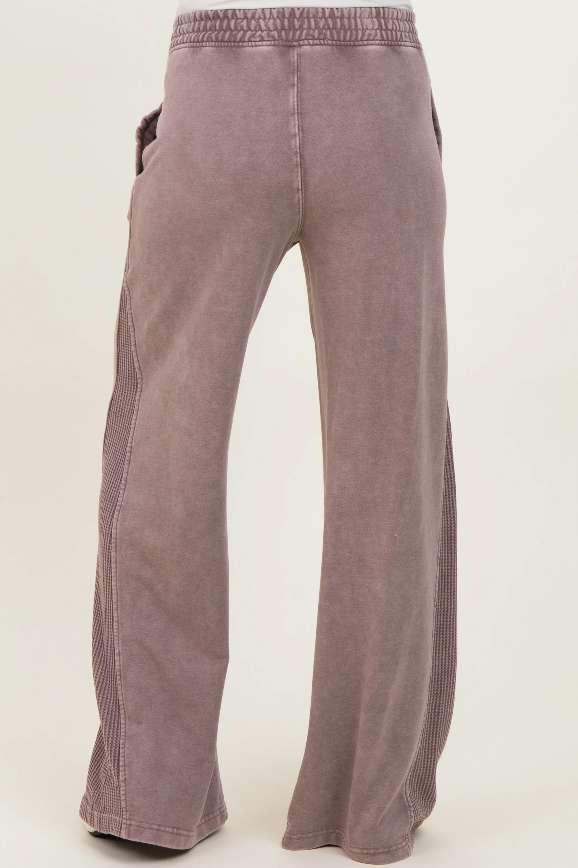 Mocha Mineral Wash Waffle Knit Contrast Maternity Lounge Pants - Image 5