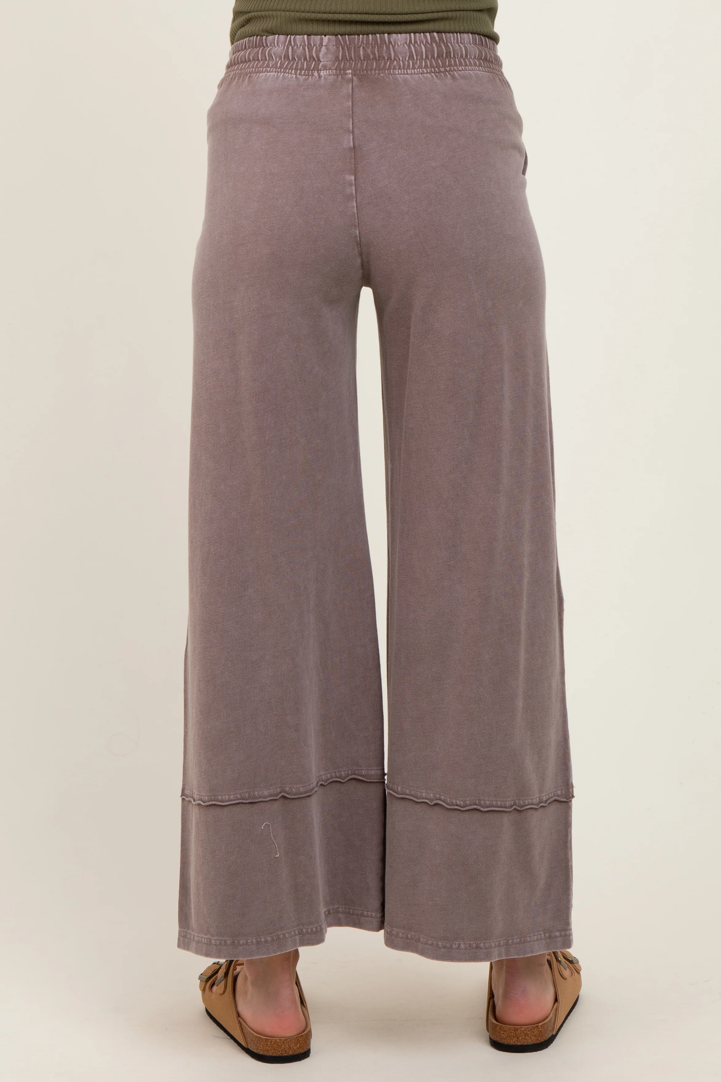 Mocha Mineral Wash Wide Leg Ankle Maternity Pants - Image 4