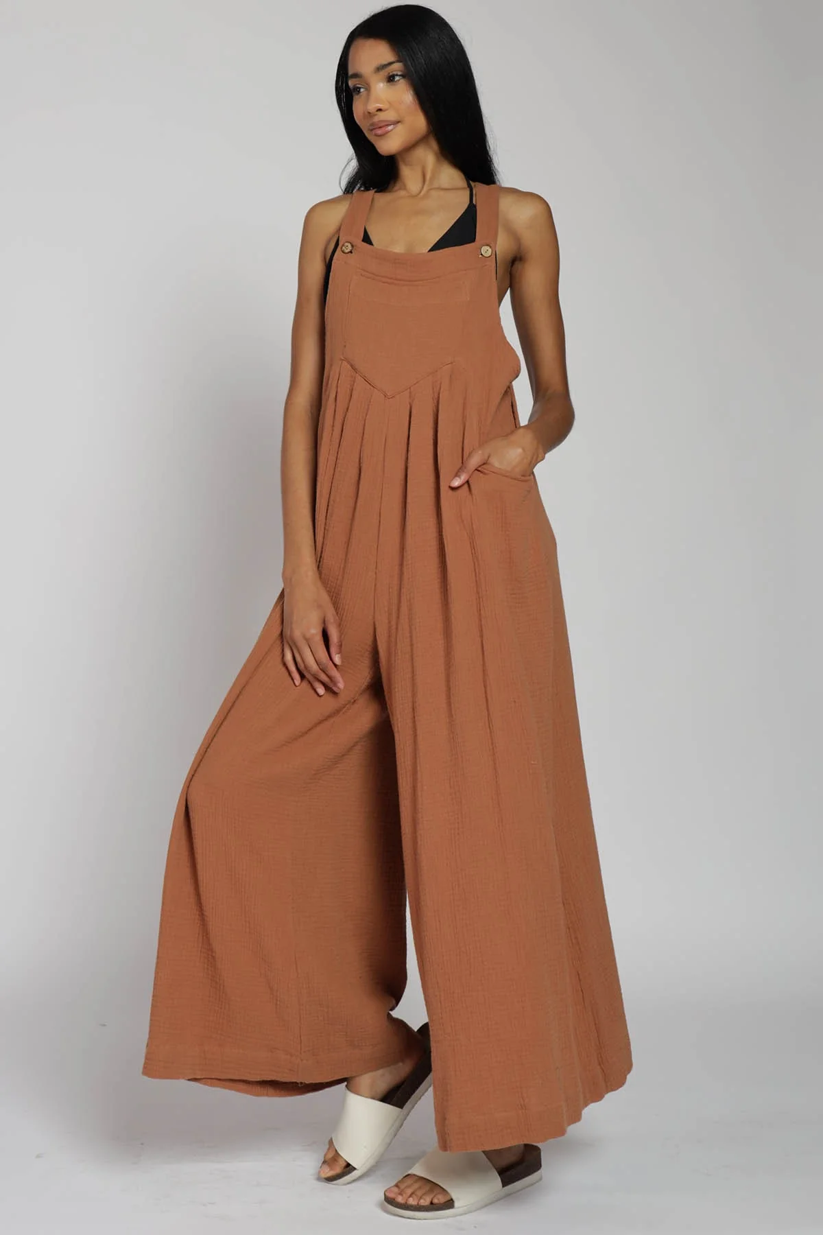 Mocha Pocket Front Maternity Wide Leg Jumpsuit - Image 5