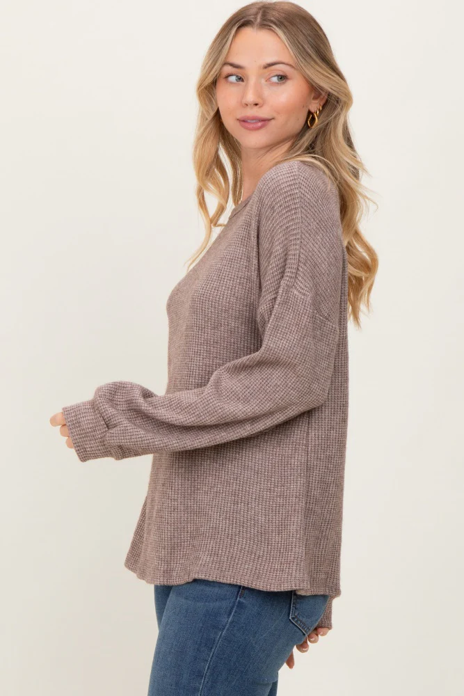 Mocha Puff Sleeve Solid Sweater Top - Image 3