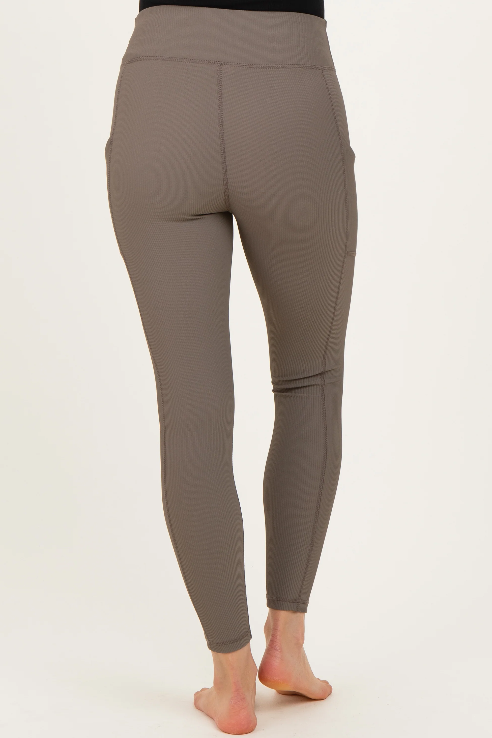 Mocha Ribbed Active Maternity Legging - Image 4