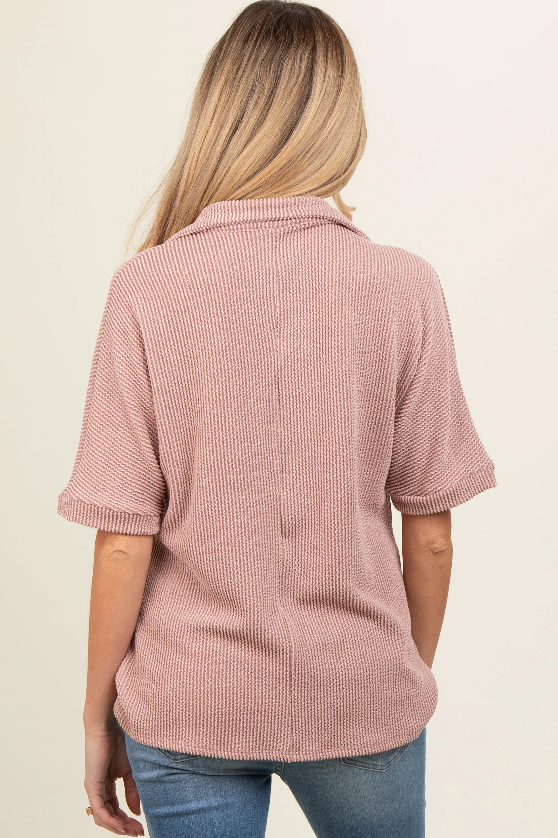 Mocha Ribbed Collared Maternity Top - Image 3