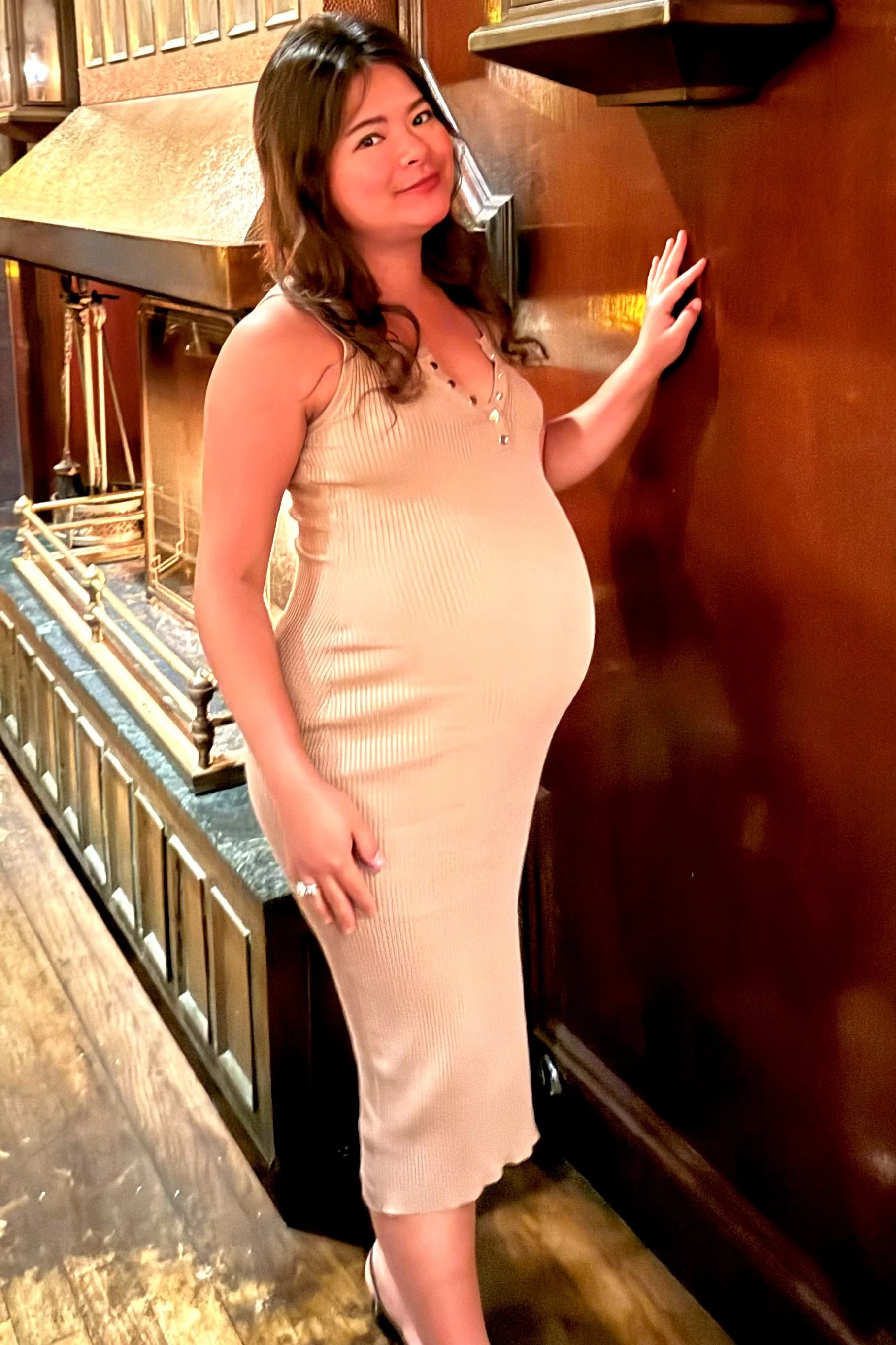 Mocha Ribbed Fitted Sleeveless Snap Button Maternity Dress - Image 5