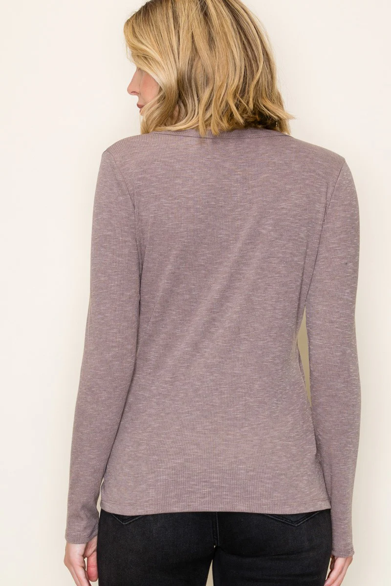 Mocha Ribbed Long Sleeve Top - Image 4