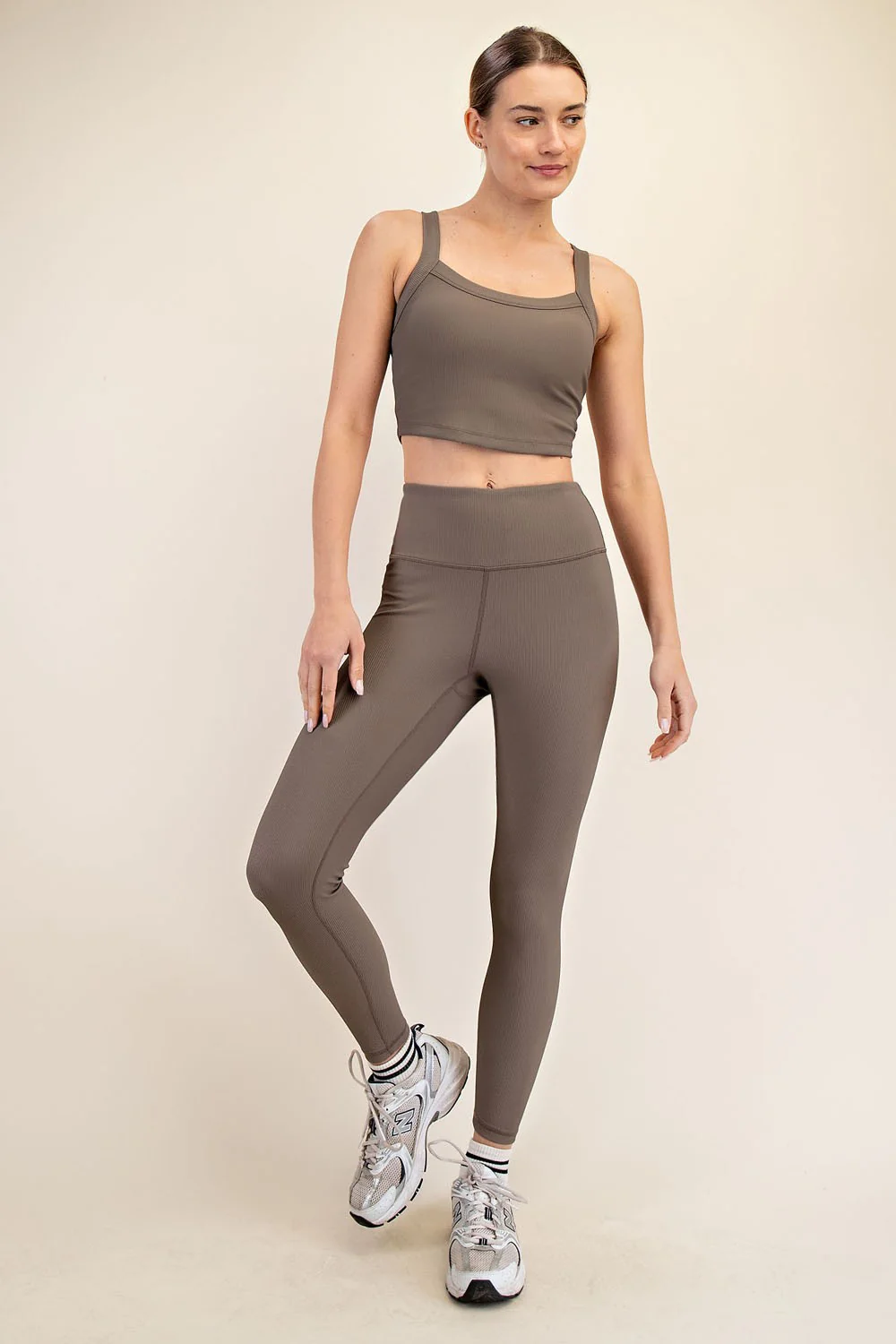Mocha Ribbed Maternity Leggings - Image 6