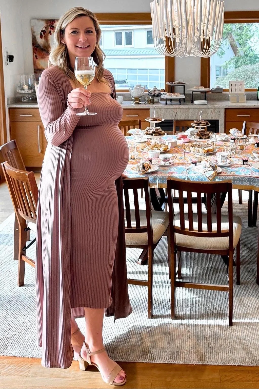 Mocha Ribbed Sleeveless Dress Cardigan Maternity Set - Image 10