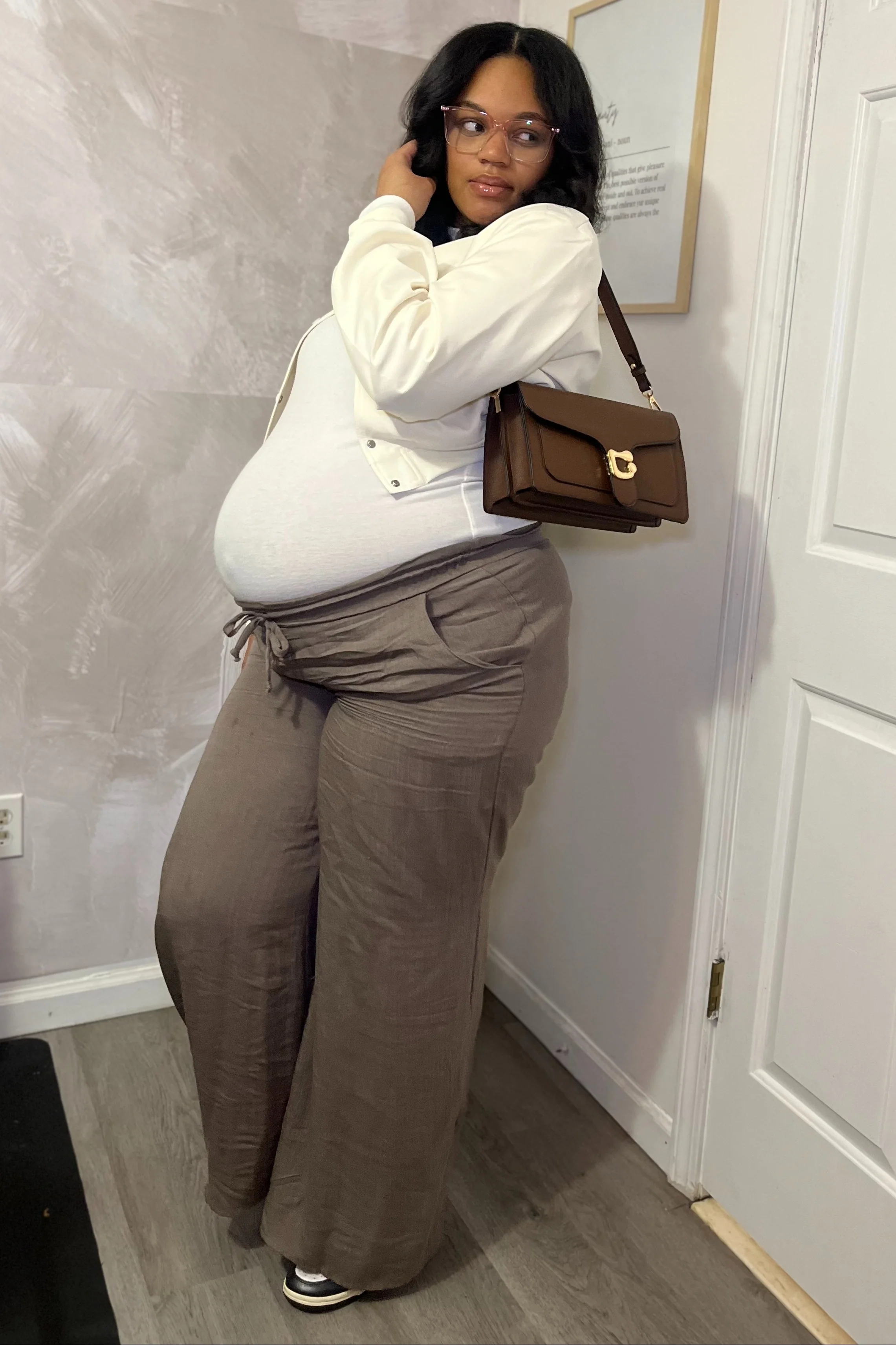 Mocha Ruffled Drawstring Waist Wide Leg Maternity Pants - Image 6