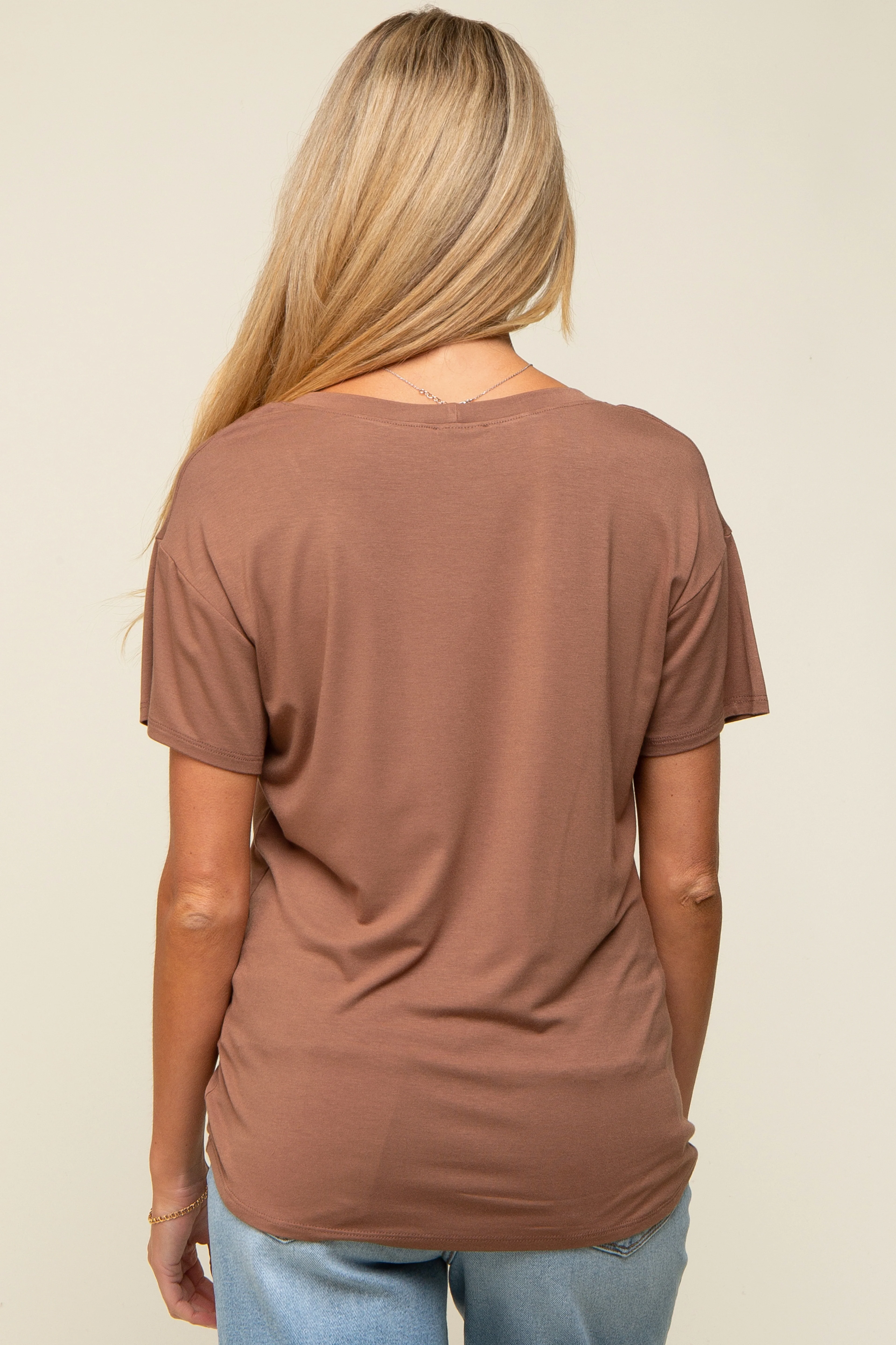 Mocha Scoop Neck Basic Maternity Tee - Image 3