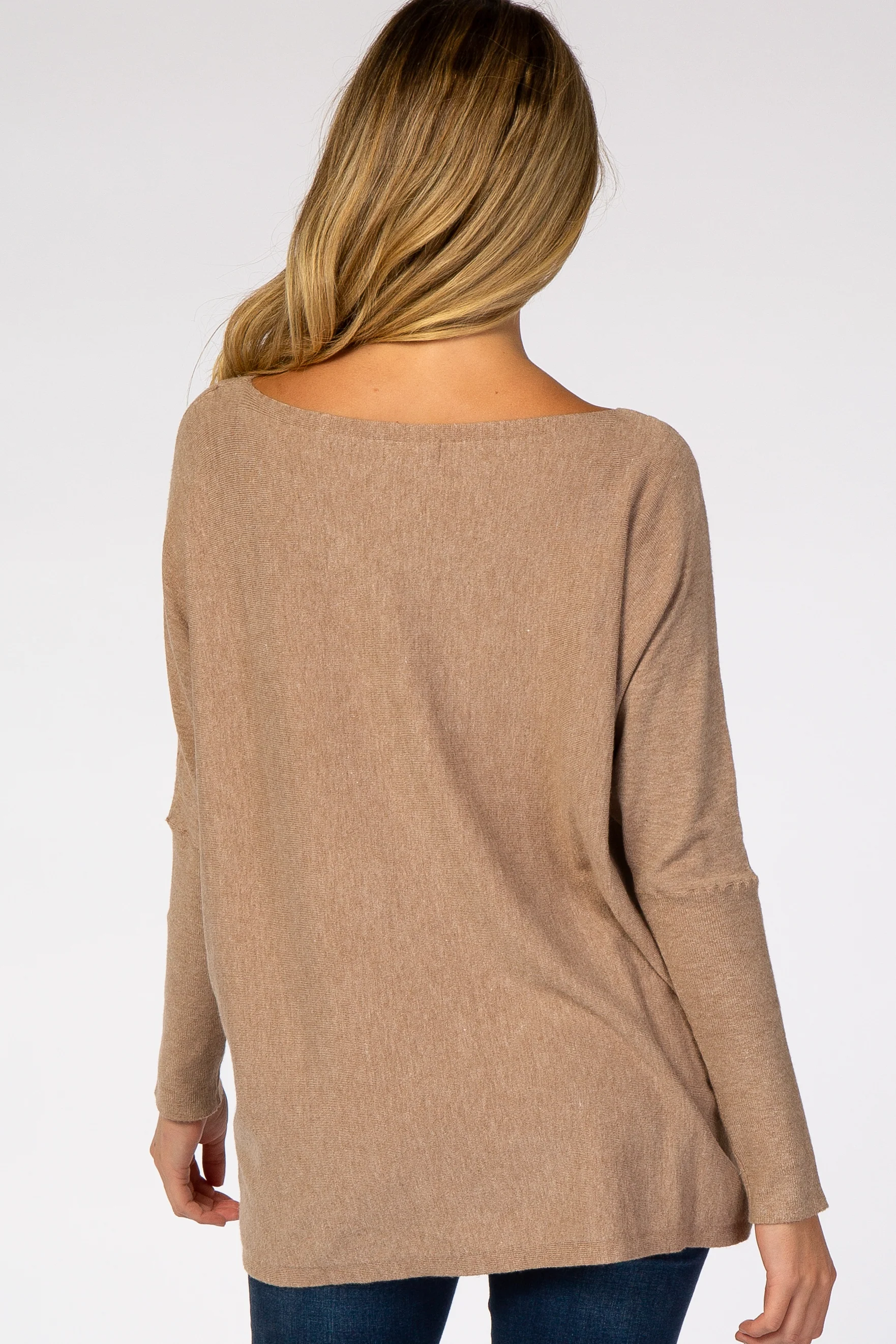 Mocha Soft Knit Boatneck Dolman Sleeve Maternity Sweater - Image 3