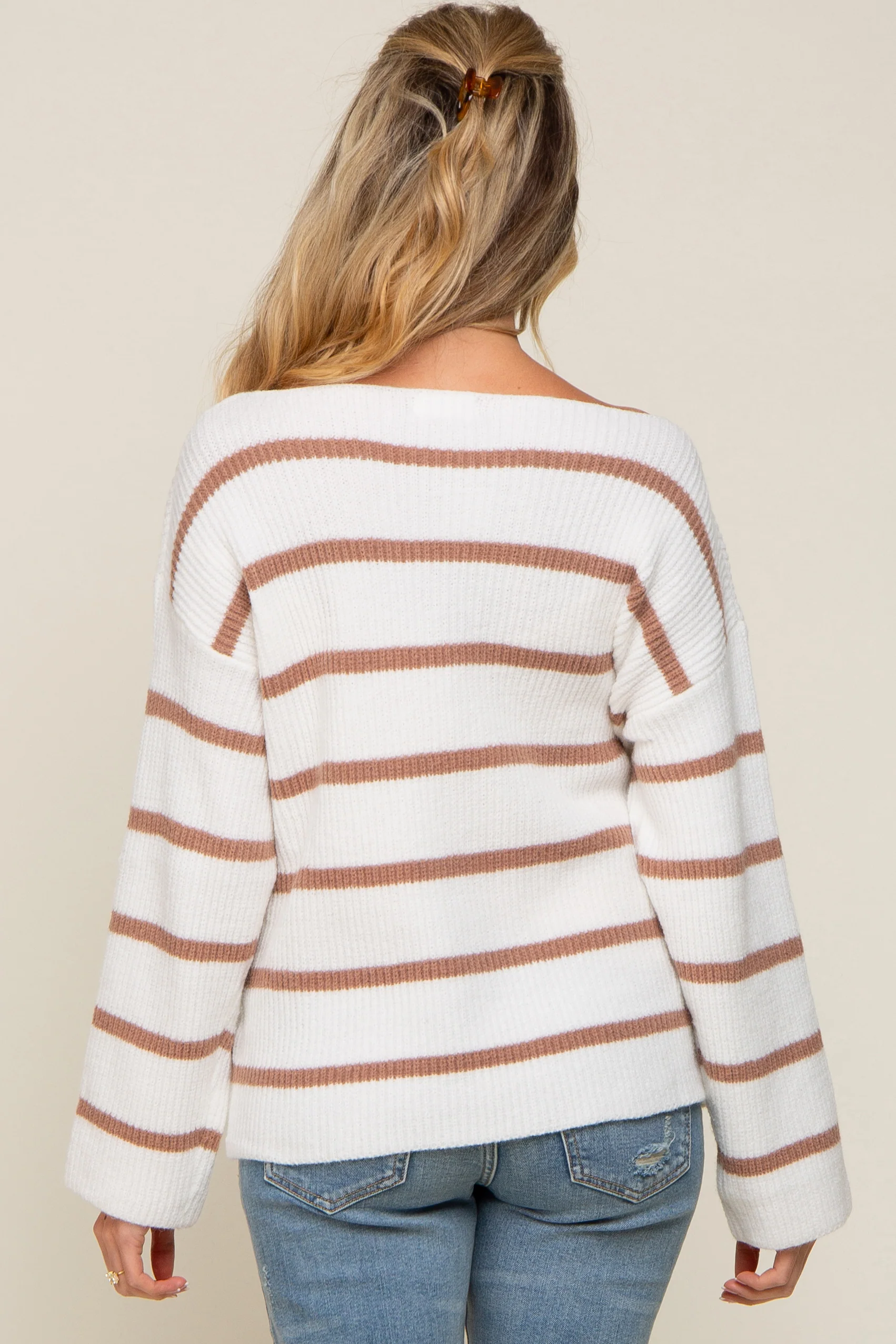 Mocha Striped Boat Neck Maternity Sweater - Image 3