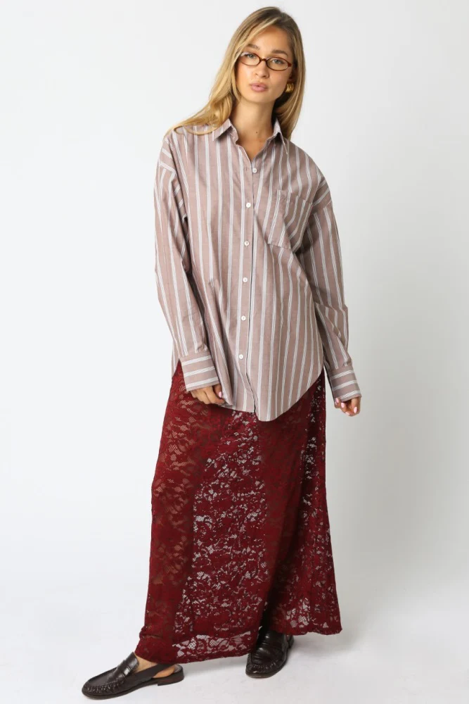 Mocha Striped Button Down Shirt - Image 2