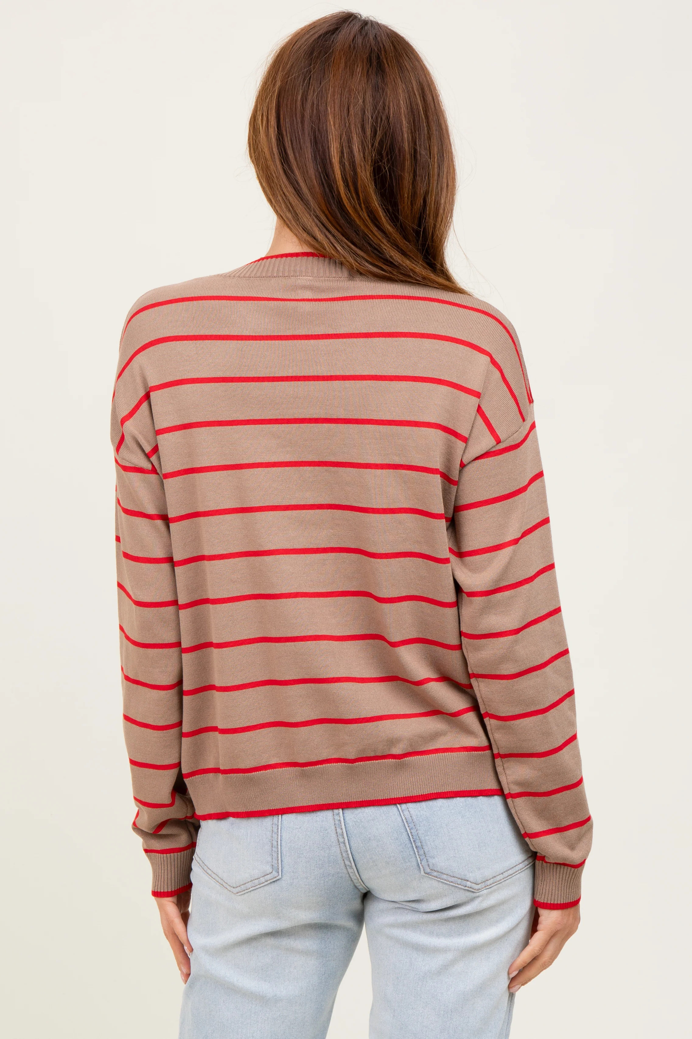 Mocha Striped Drop Shoulder Sweater - Image 4