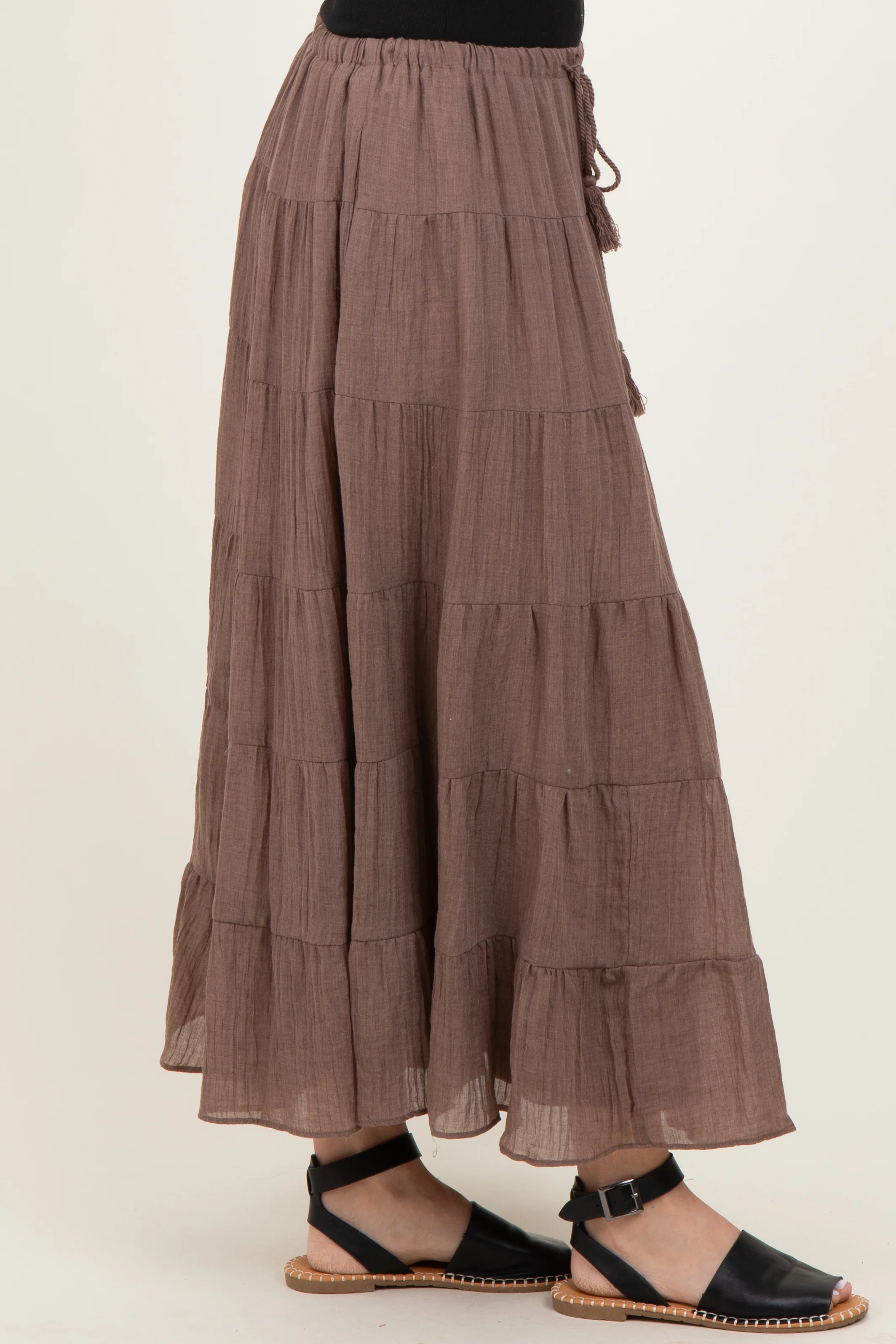 Mocha Tiered Drawstring Maxi Skirt - Image 4