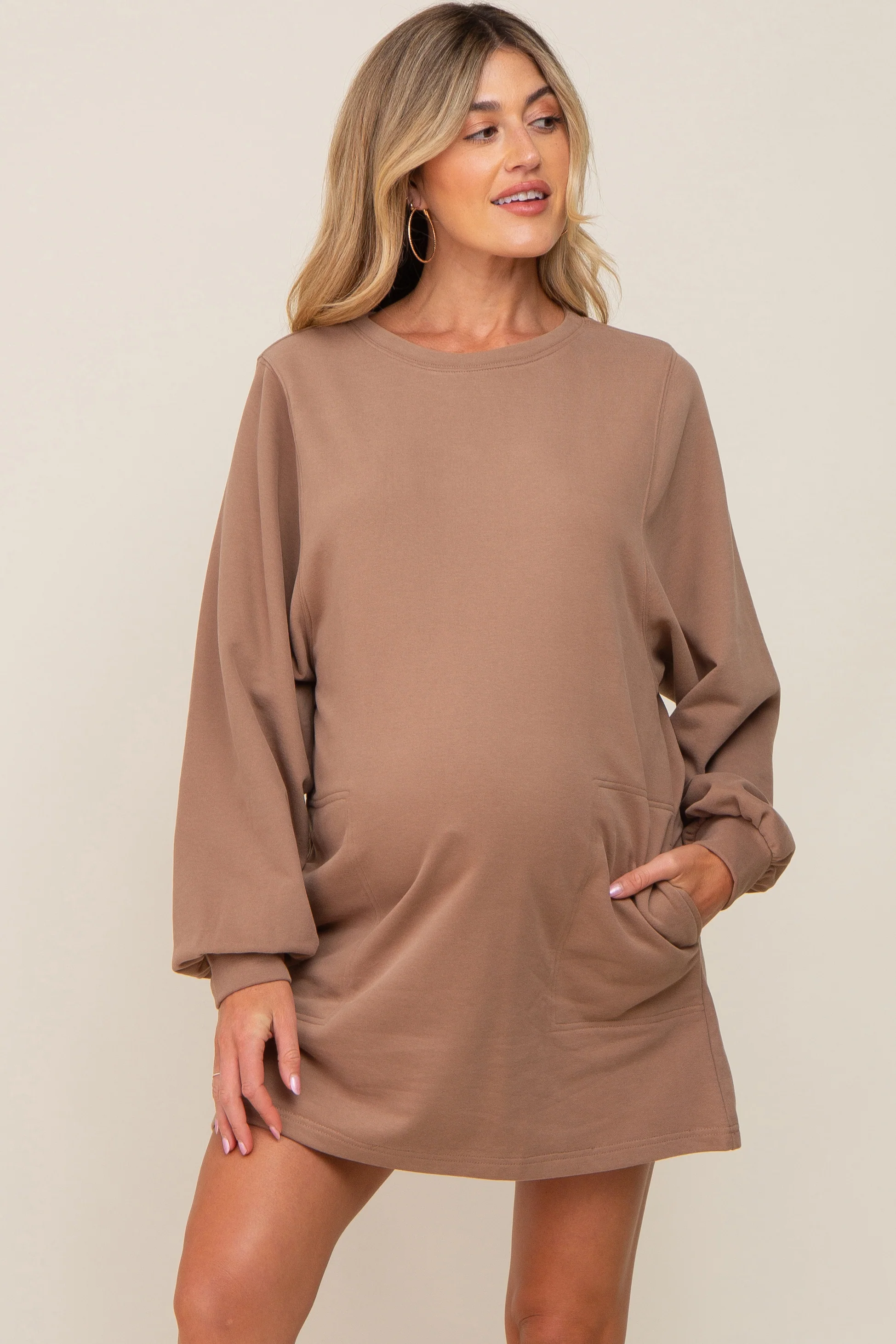 Mocha Ultra Soft Maternity Sweatshirt Dress - Image 2