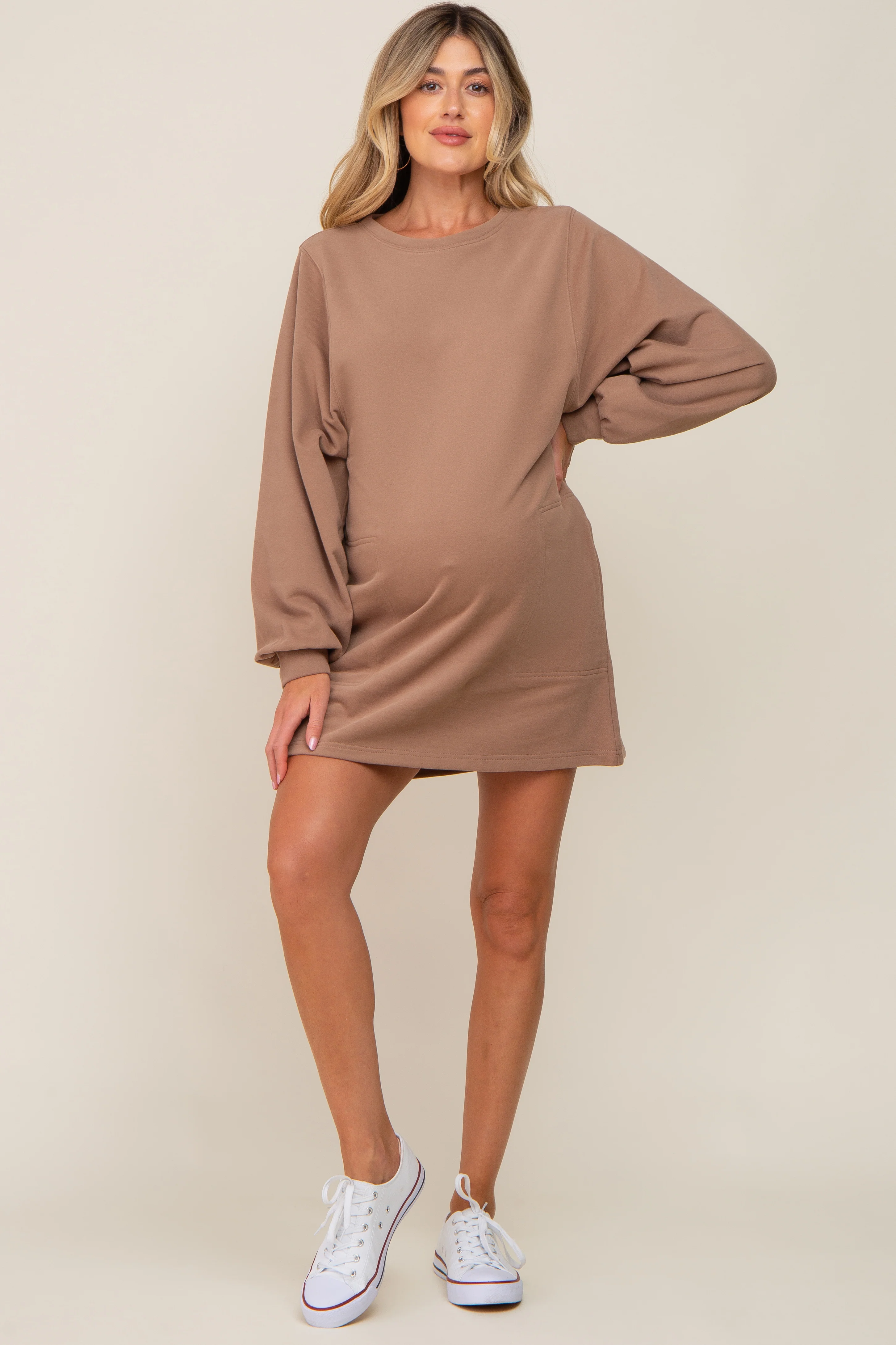 Mocha Ultra Soft Maternity Sweatshirt Dress - Image 4