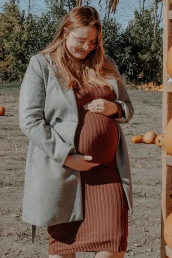 Mocha V-Neck Long Sleeve Fitted Maternity Maxi Dress - Image 11