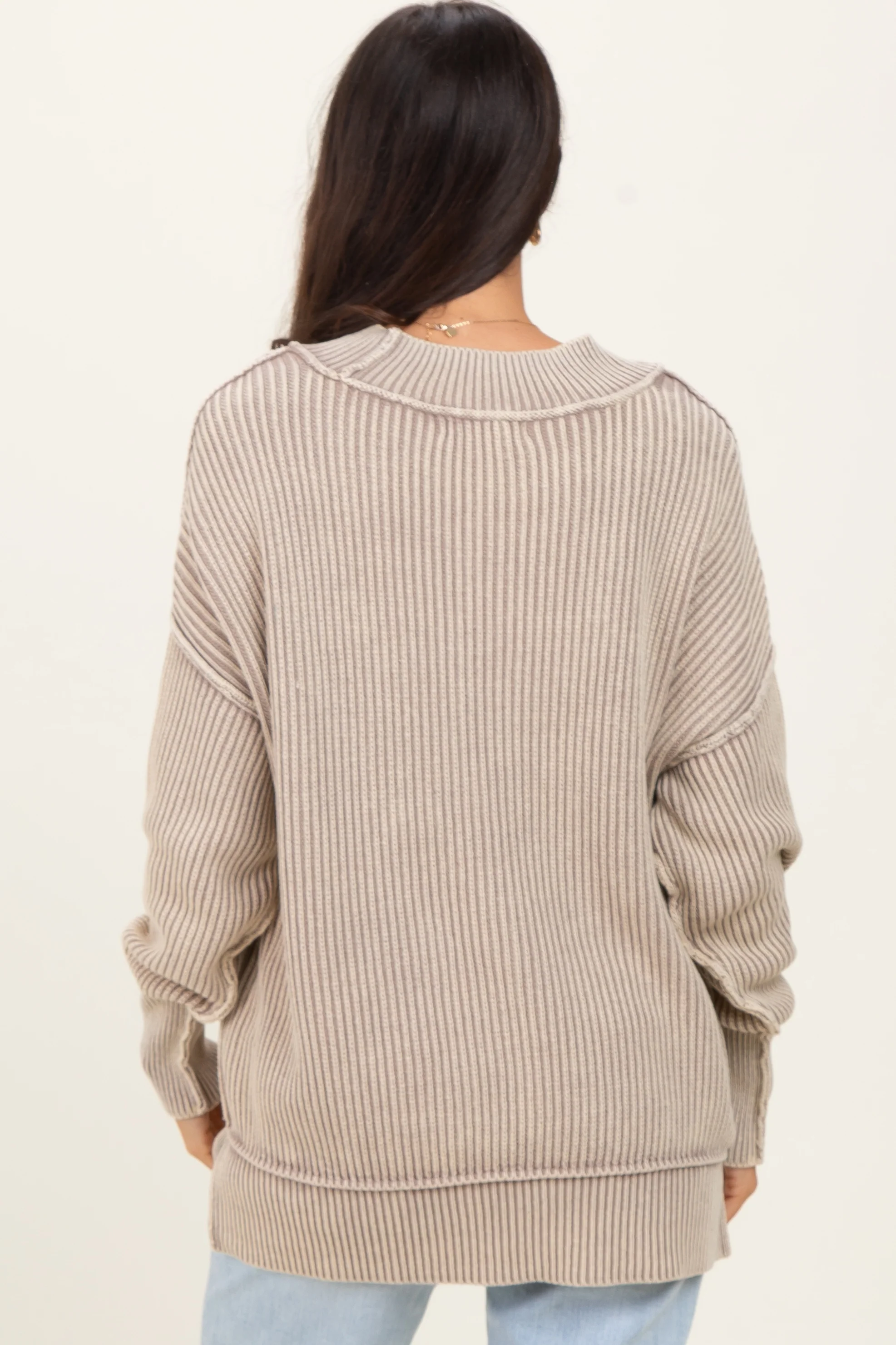 Mocha Washed Side Slit Oversized Sweater - Image 4