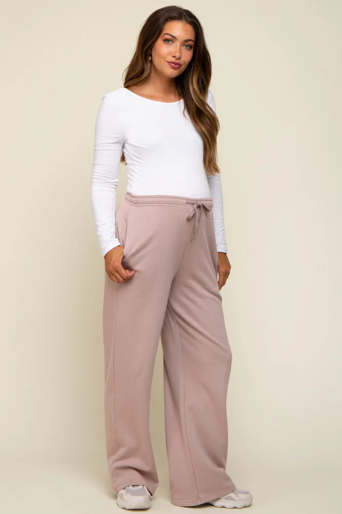 Mocha Wide Leg Maternity Joggers - Image 5