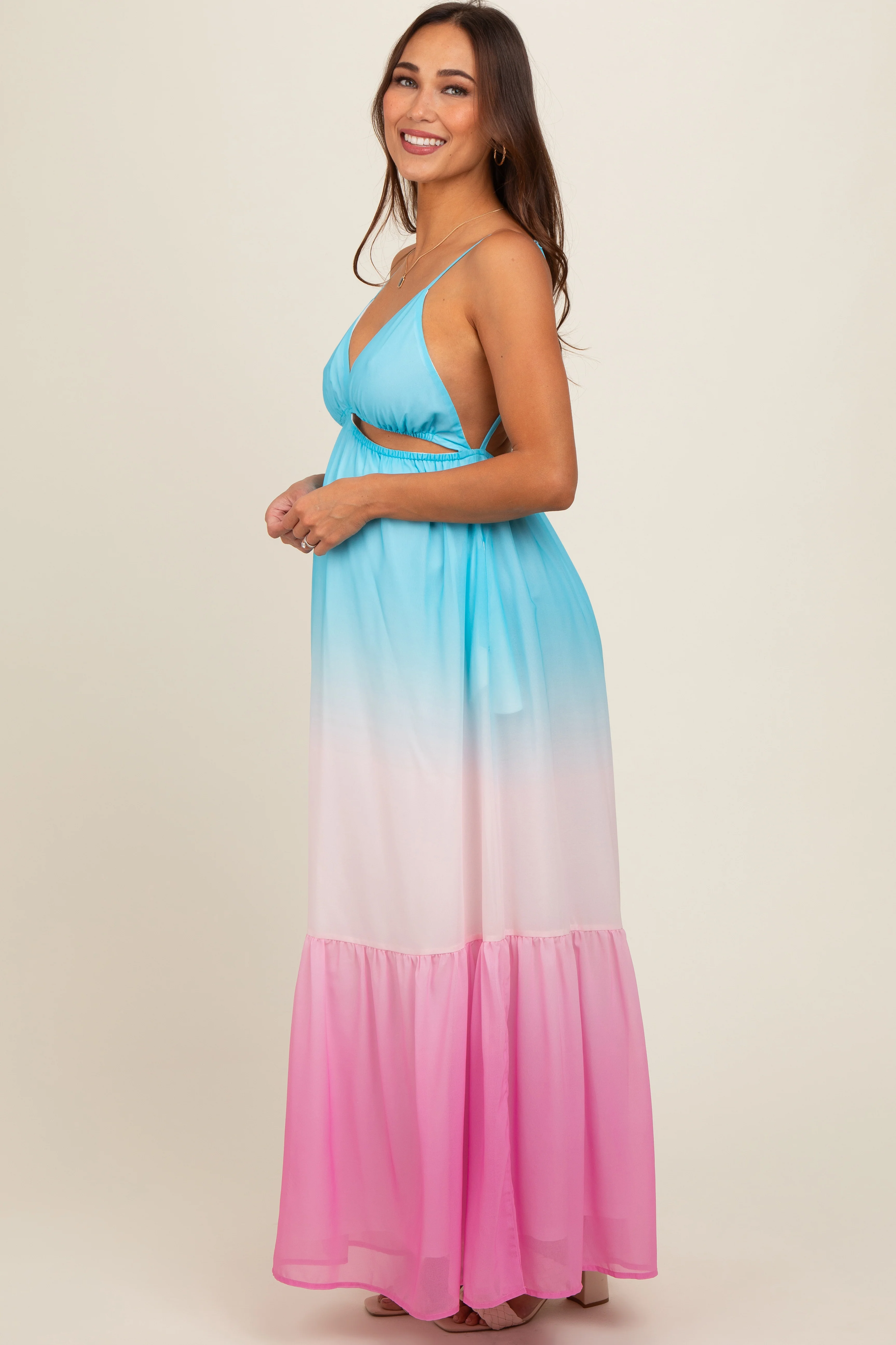 Multi Color Ombre Sleeveless Maternity Dress - Image 3