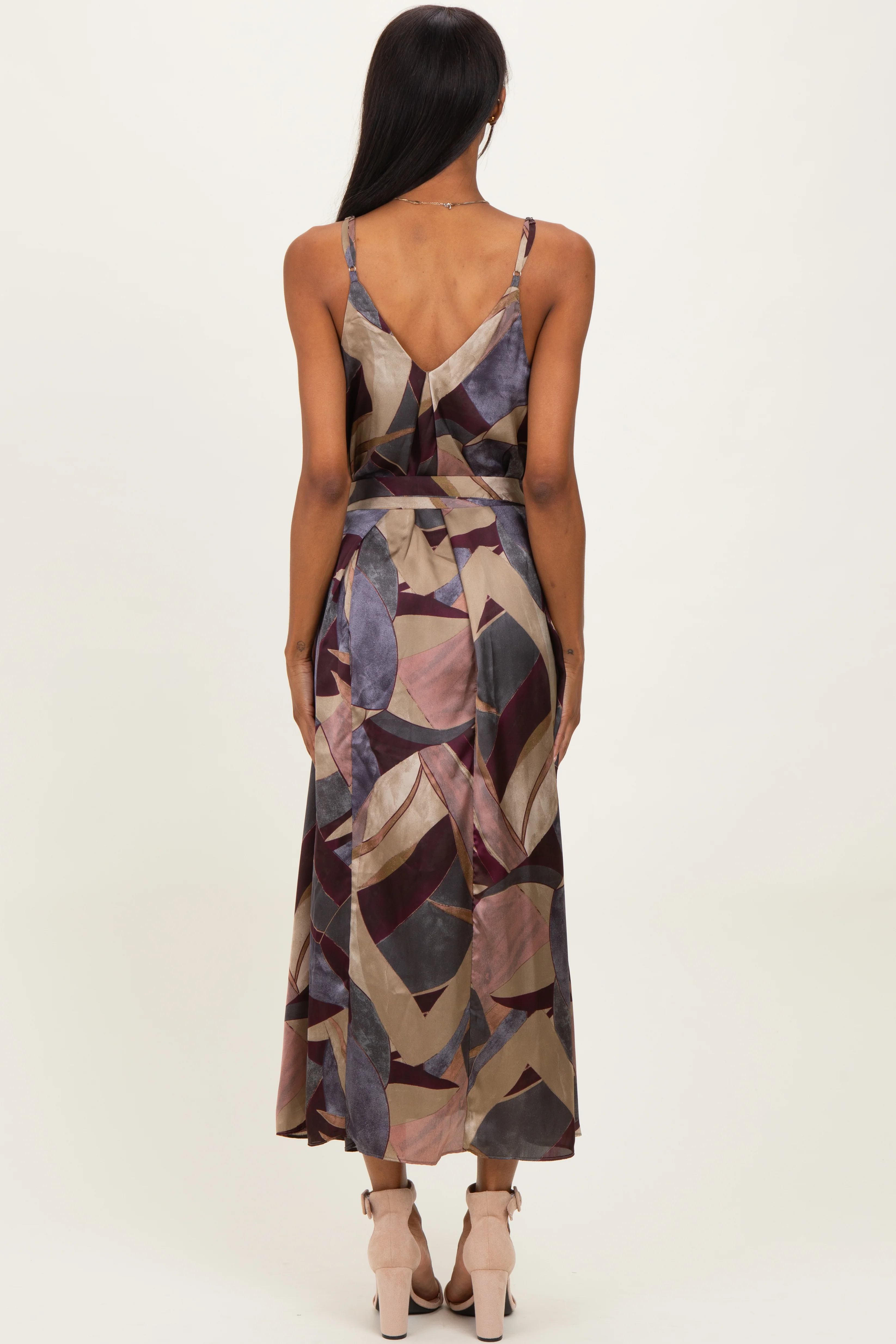 Multicolor Abstract Print Sash Tie Maxi Dress - Image 4