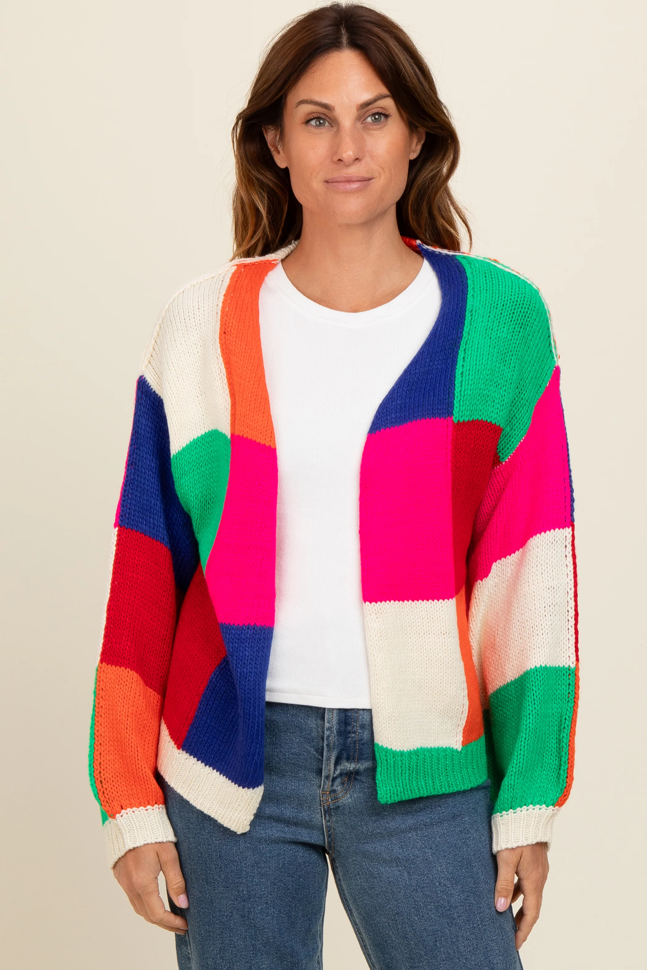 Multicolor Checkered Cardigan Sweater - Image 2