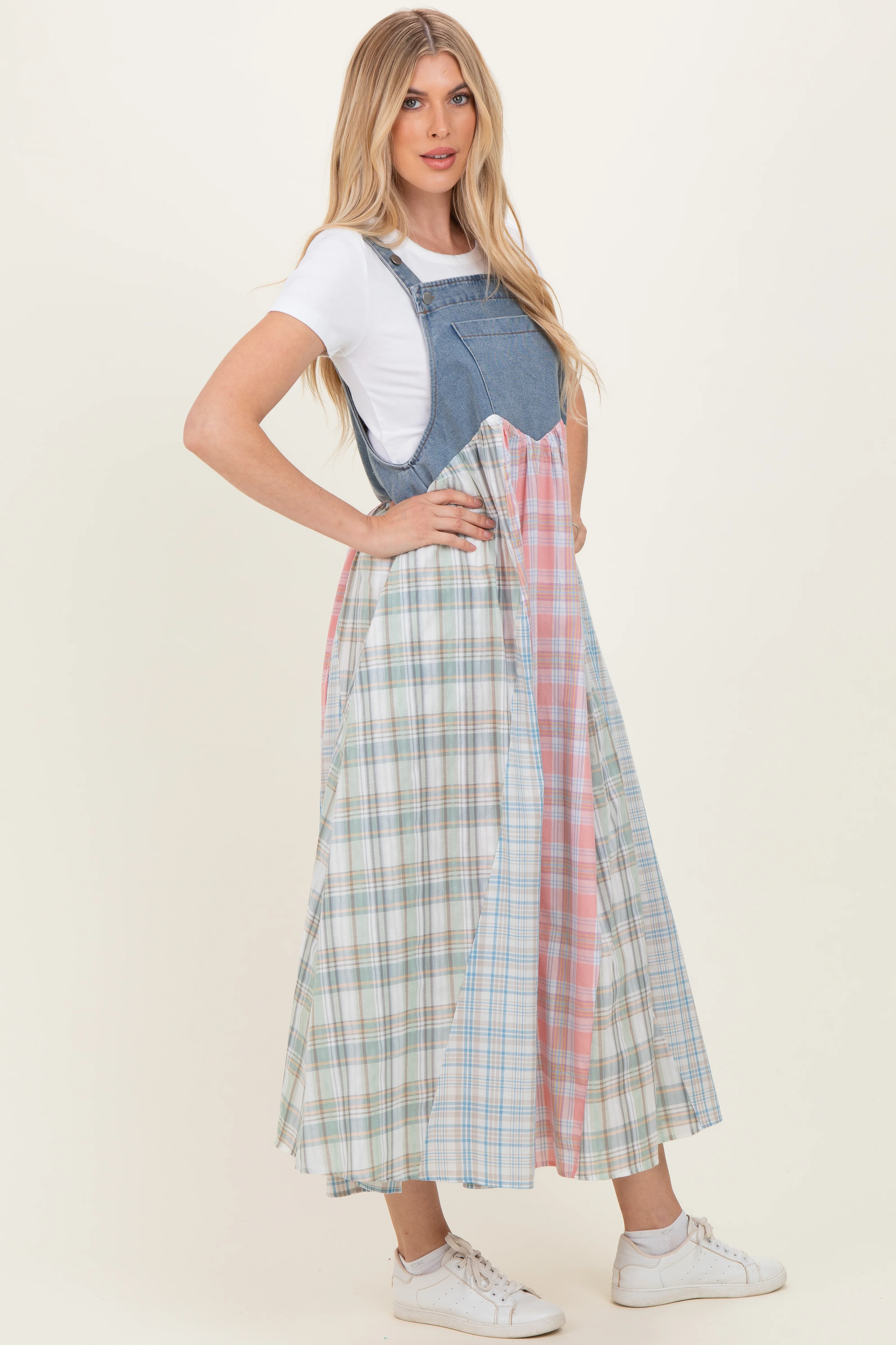 Multicolor Plaid Overall Maxi Dress - Image 6