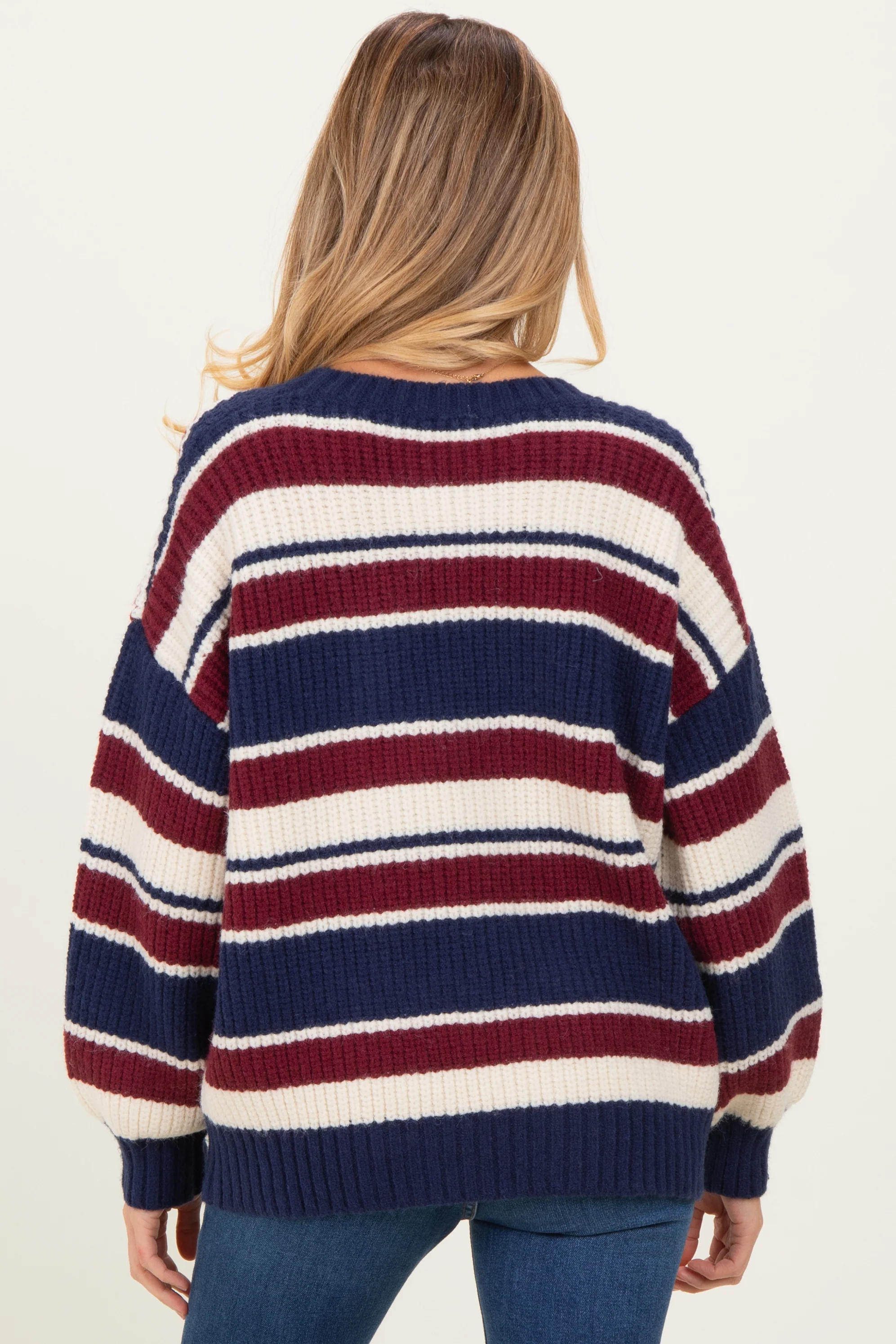 Multicolor Striped Chunky Knit Maternity Sweater - Image 5