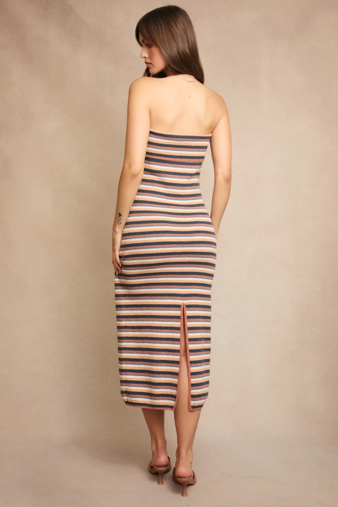 Multicolor Striped Knit Strapless Midi Dress - Image 3