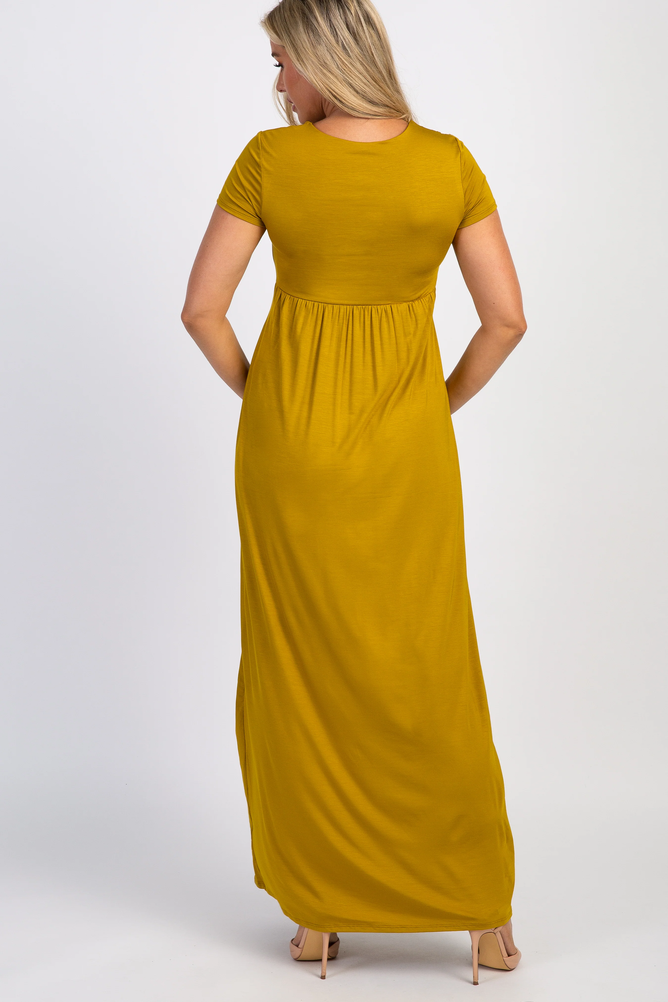 Mustard Draped Maternity/Nursing Maxi Dress - Image 3