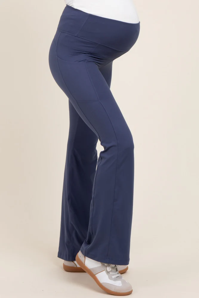 Navy Active Pocket Flared Maternity Leggings - Image 3