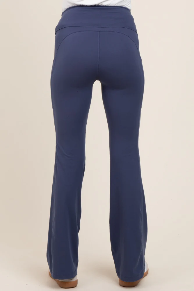 Navy Active Pocket Flared Maternity Leggings - Image 4