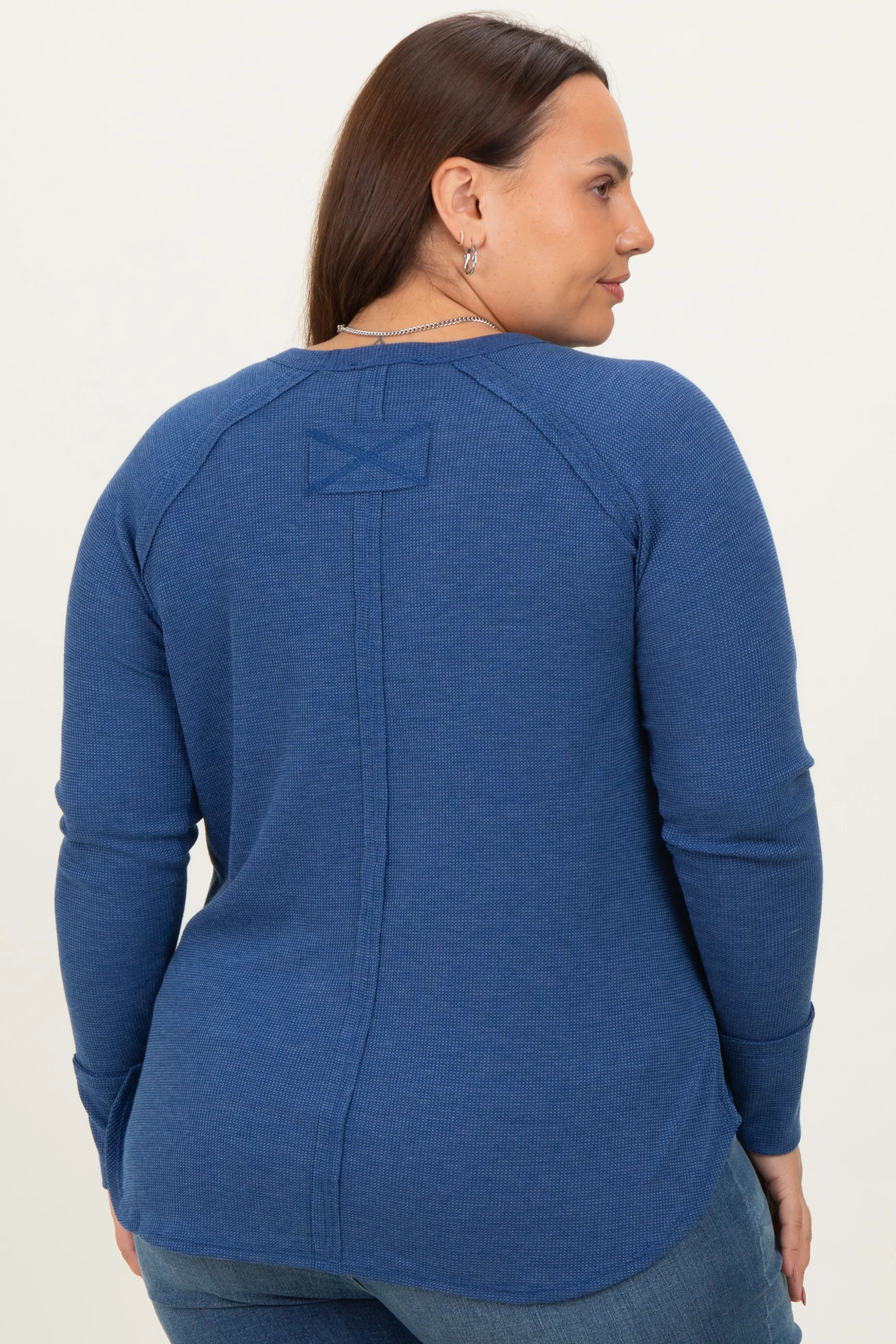 Navy Baby Waffle Knit Long Sleeve Plus Top - Image 4