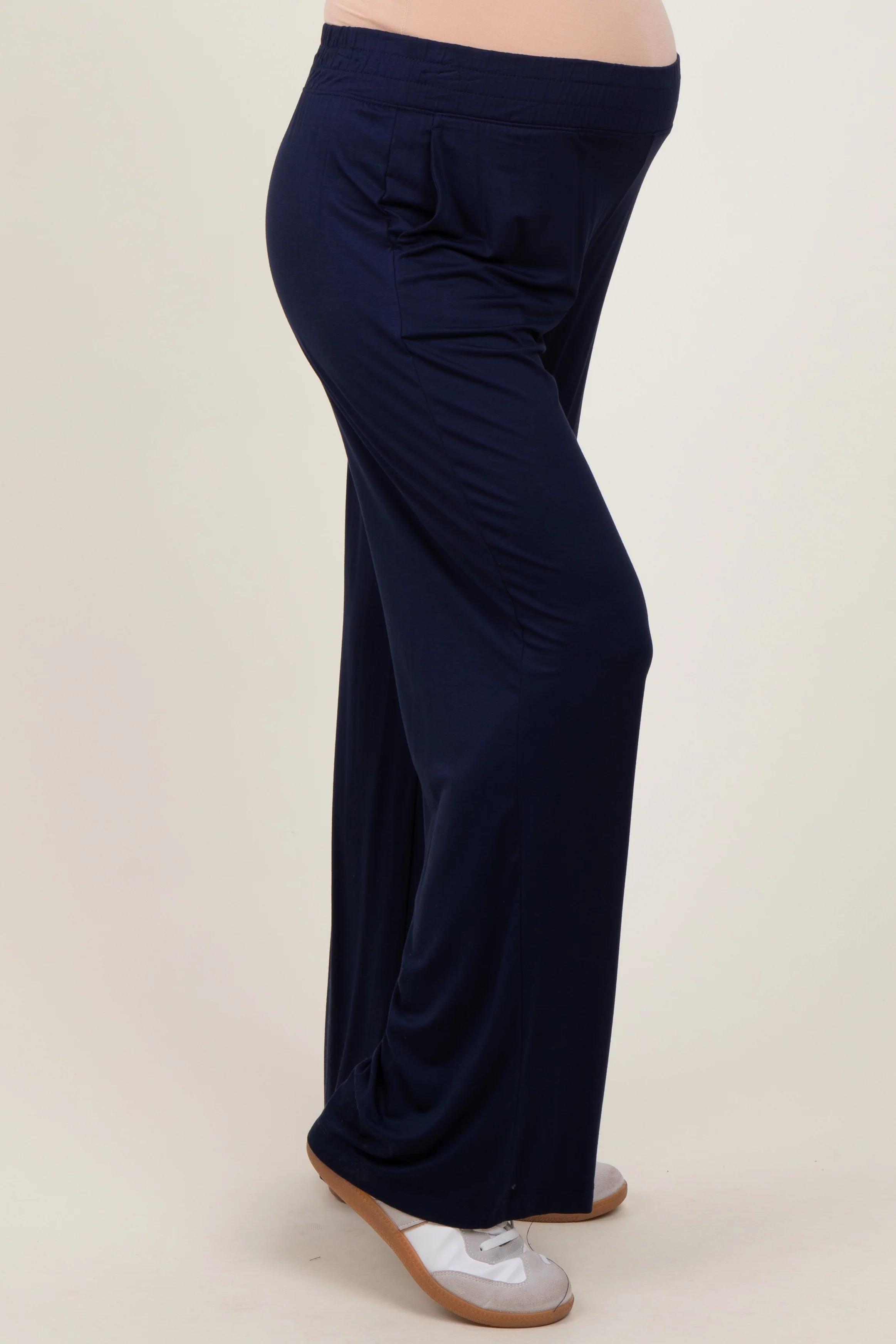 Navy Basic Wide Leg Pocketed Maternity Pants - Image 3