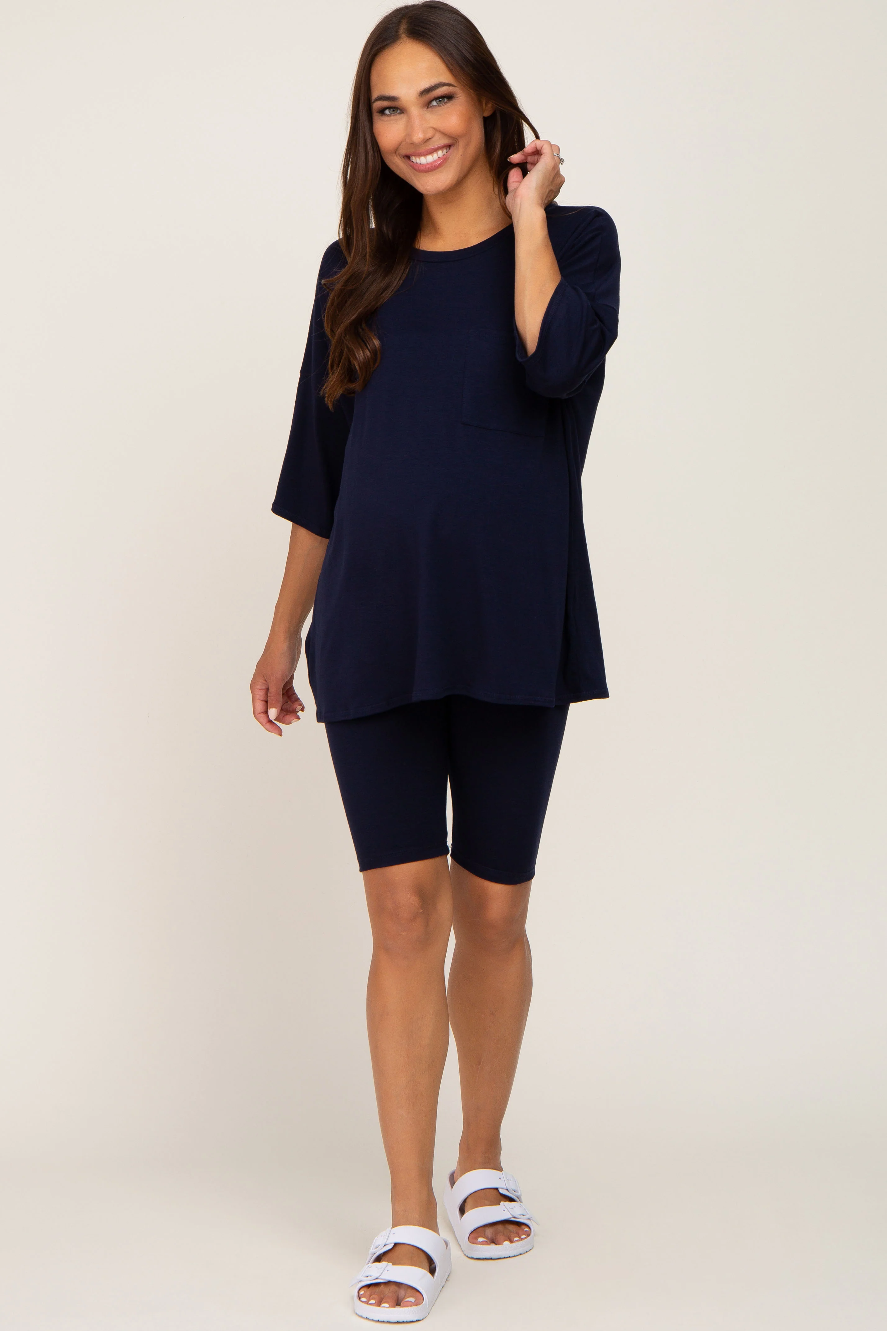 Navy Biker Short Maternity Sleep Set - Image 4