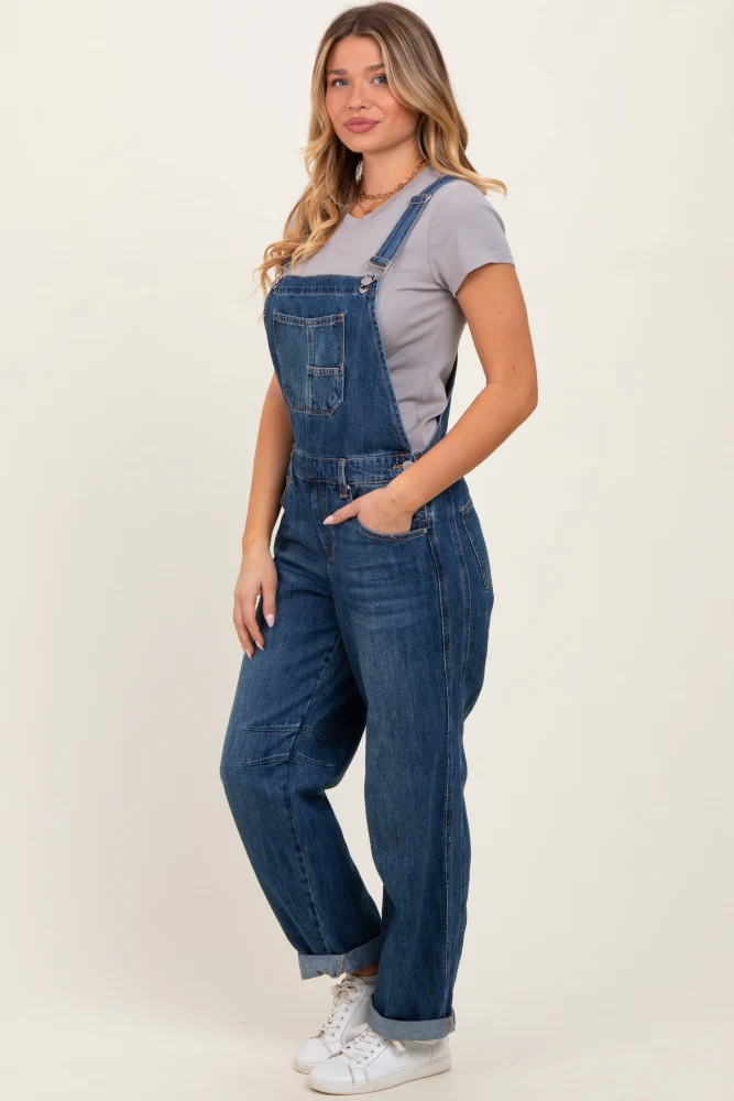 Navy Blue Barrel Leg Rolled Cuff Overall - Image 2
