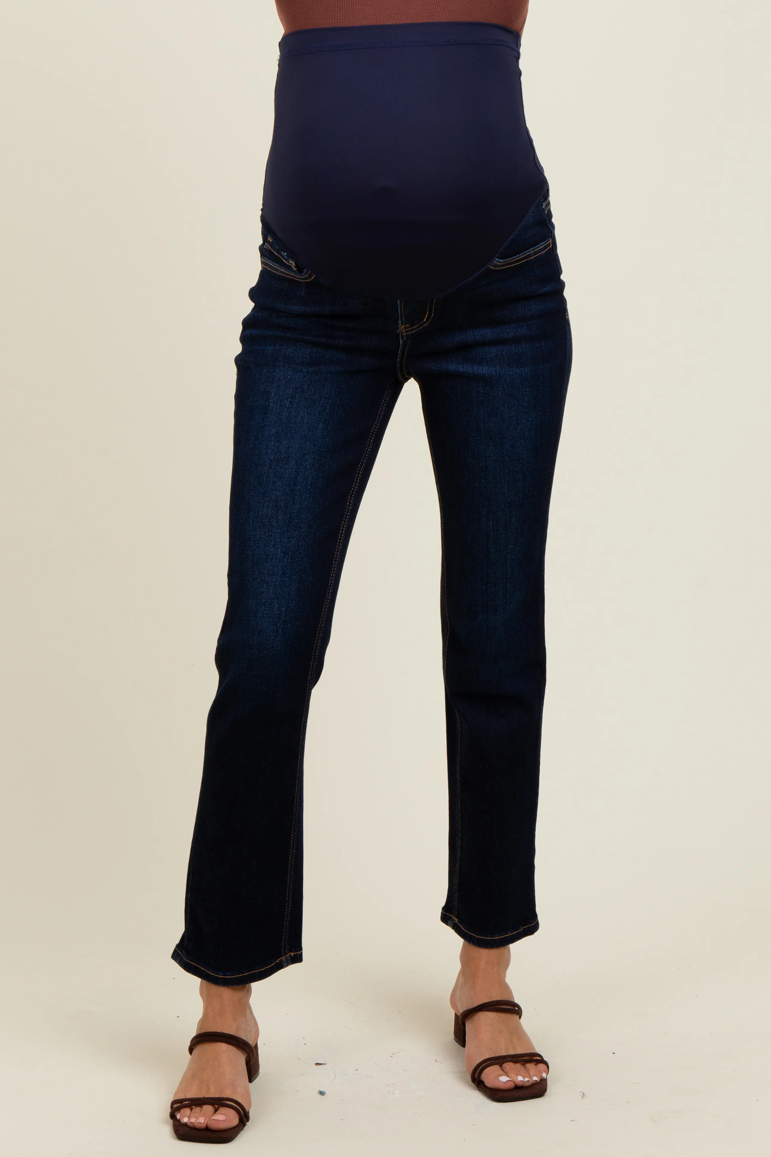 Navy Blue Classic Ankle Slim Straight Leg Maternity Jeans - Image 2