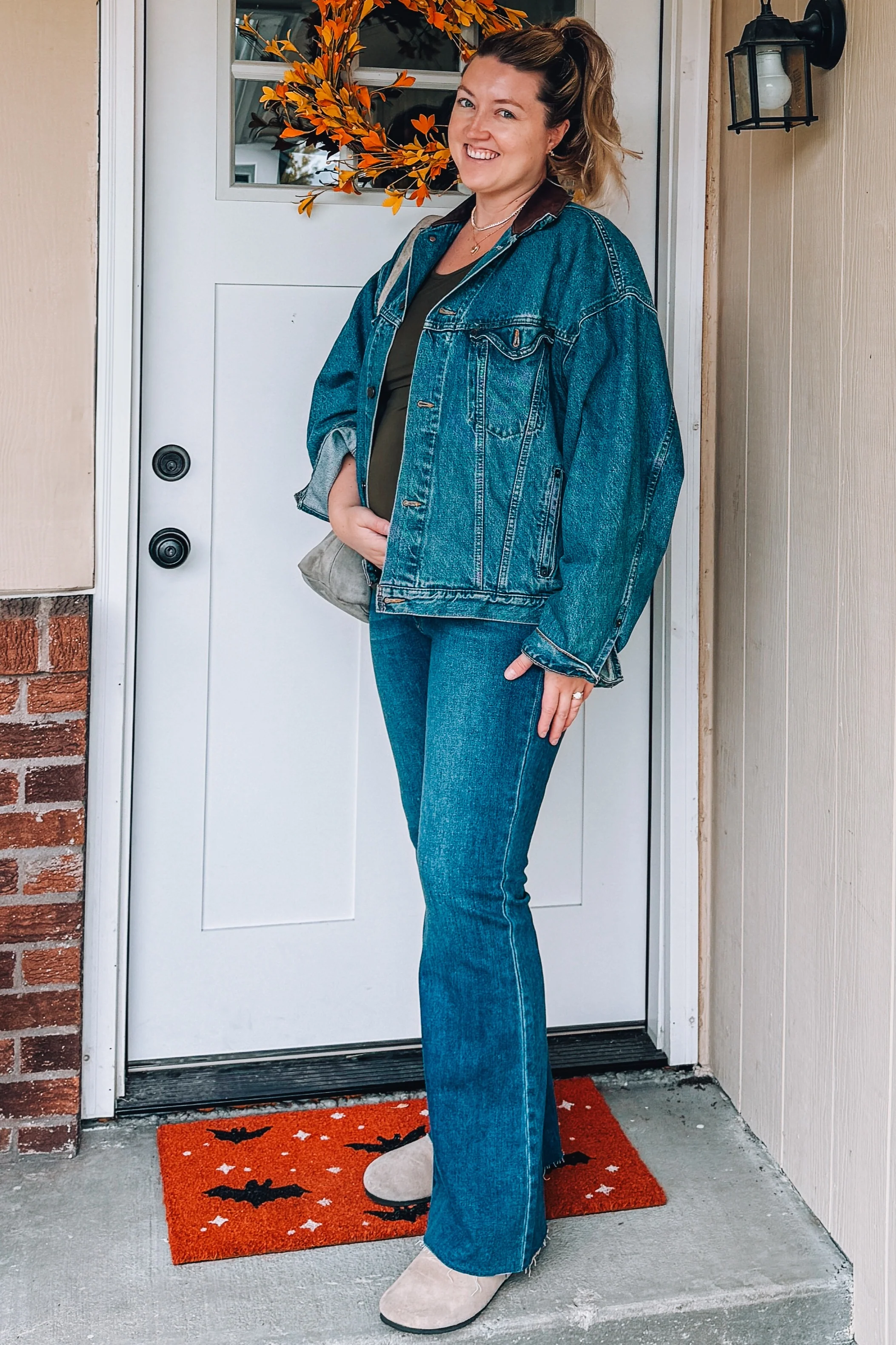 Navy Blue Flare Leg Raw Hem Maternity Jeans - Image 5