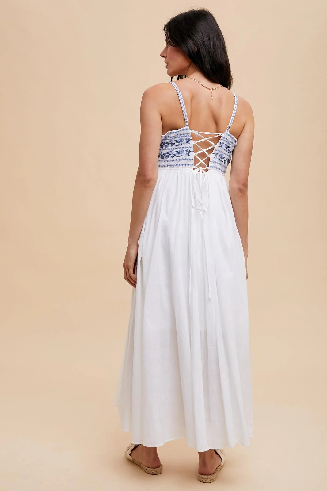 Navy Blue Floral Lace-Up Back Maternity Maxi Dress - Image 3