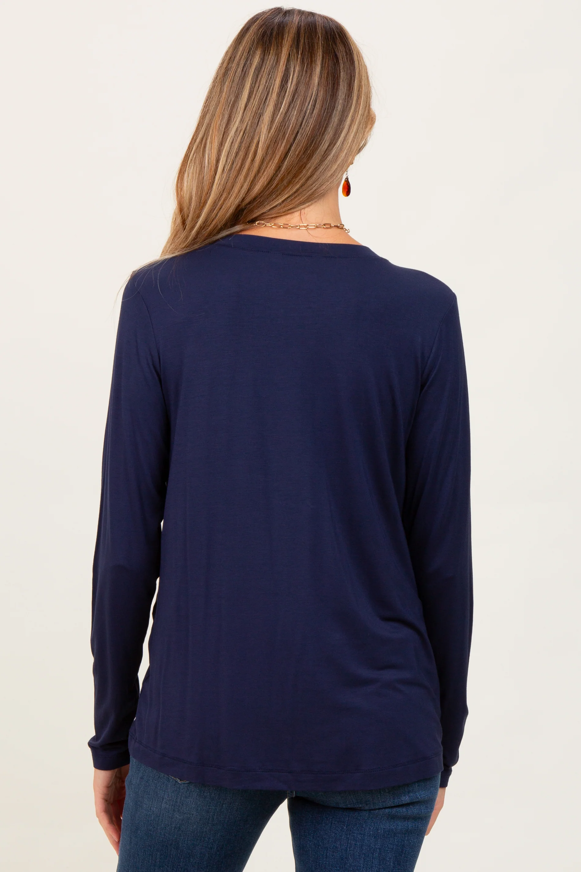 Navy Blue Long Sleeve Maternity Top - Image 4