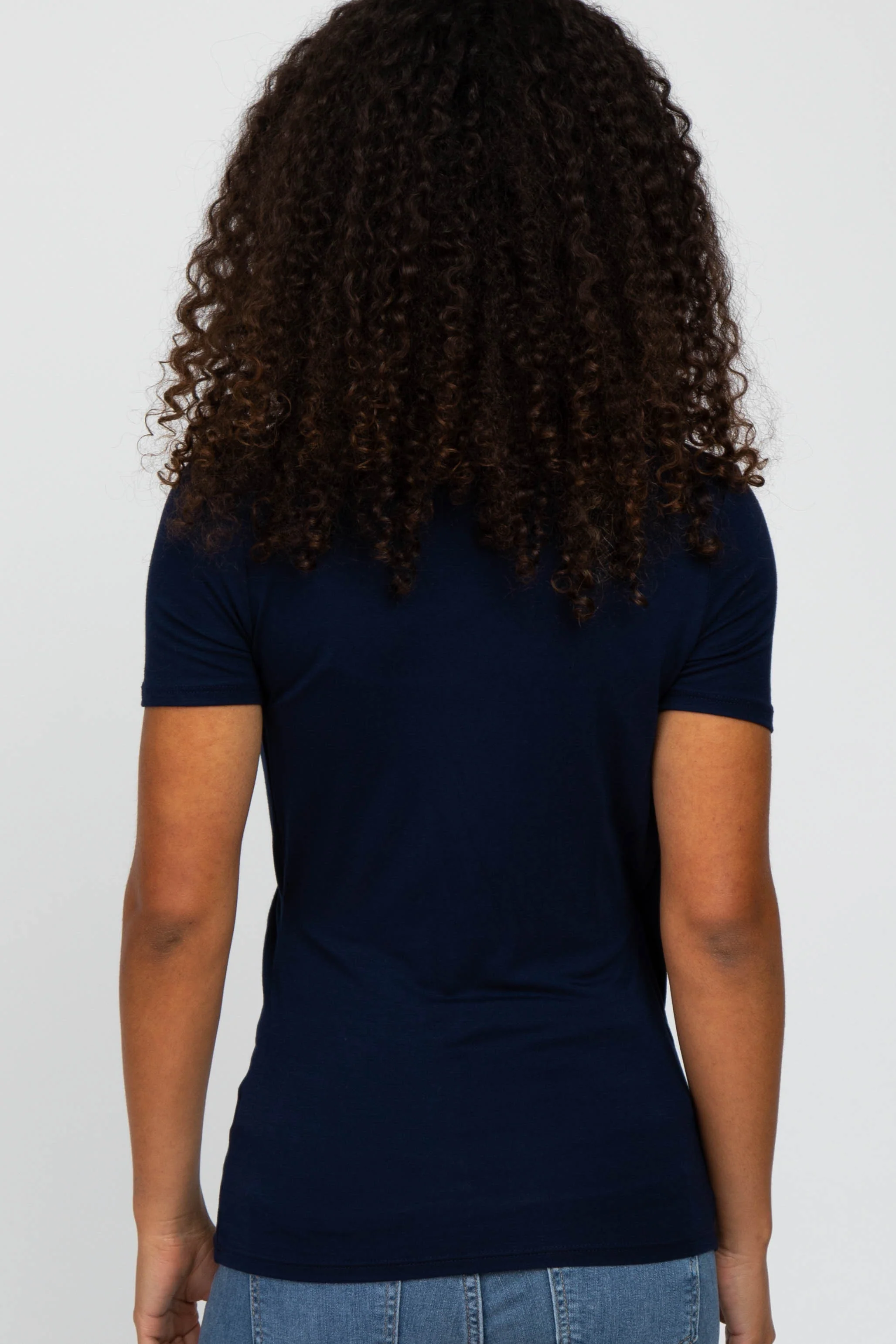 Navy Blue Solid Short Sleeve Wrap Front Nursing Top - Image 3