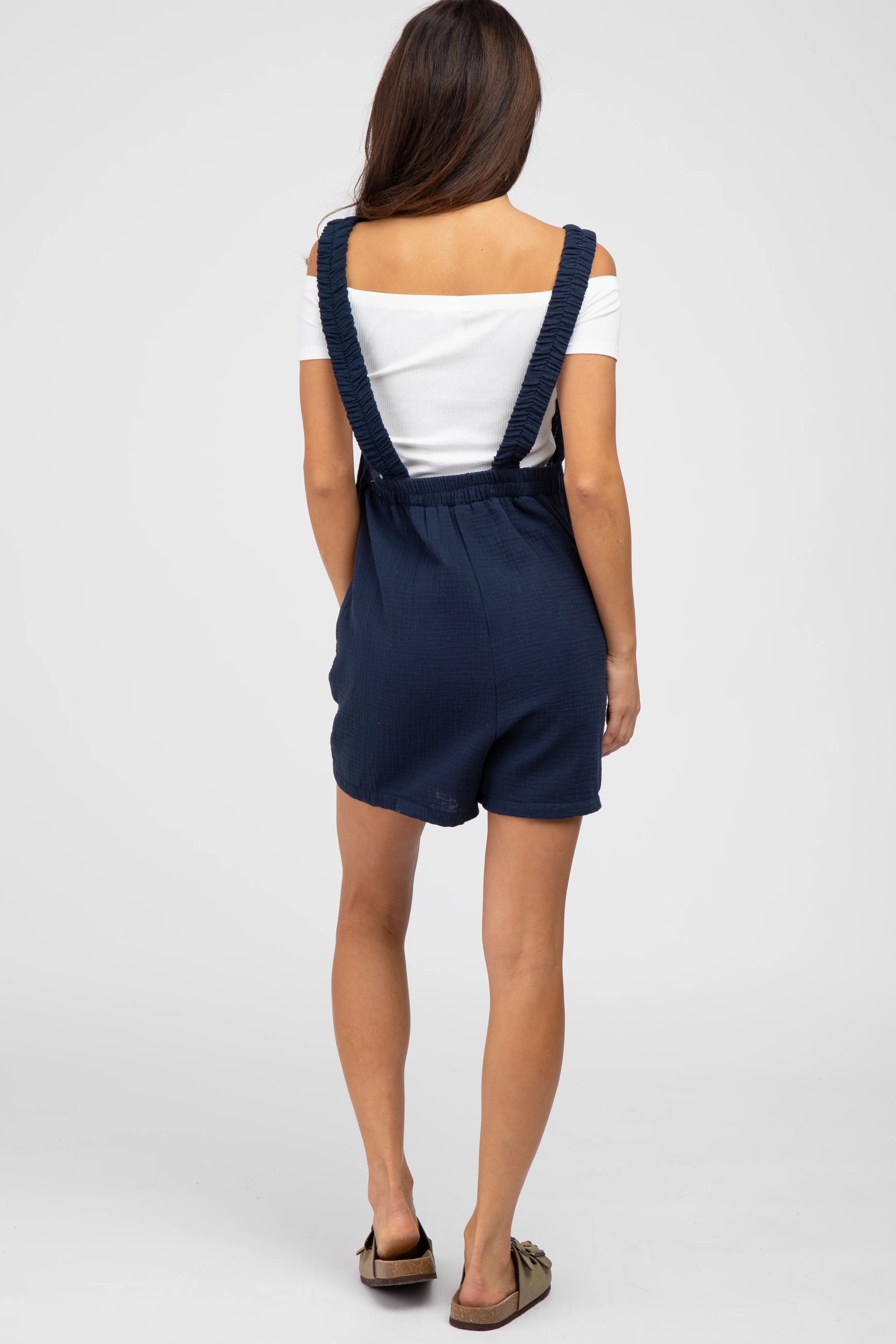 Navy Blue Square Neck Elastic Strap Romper - Image 3