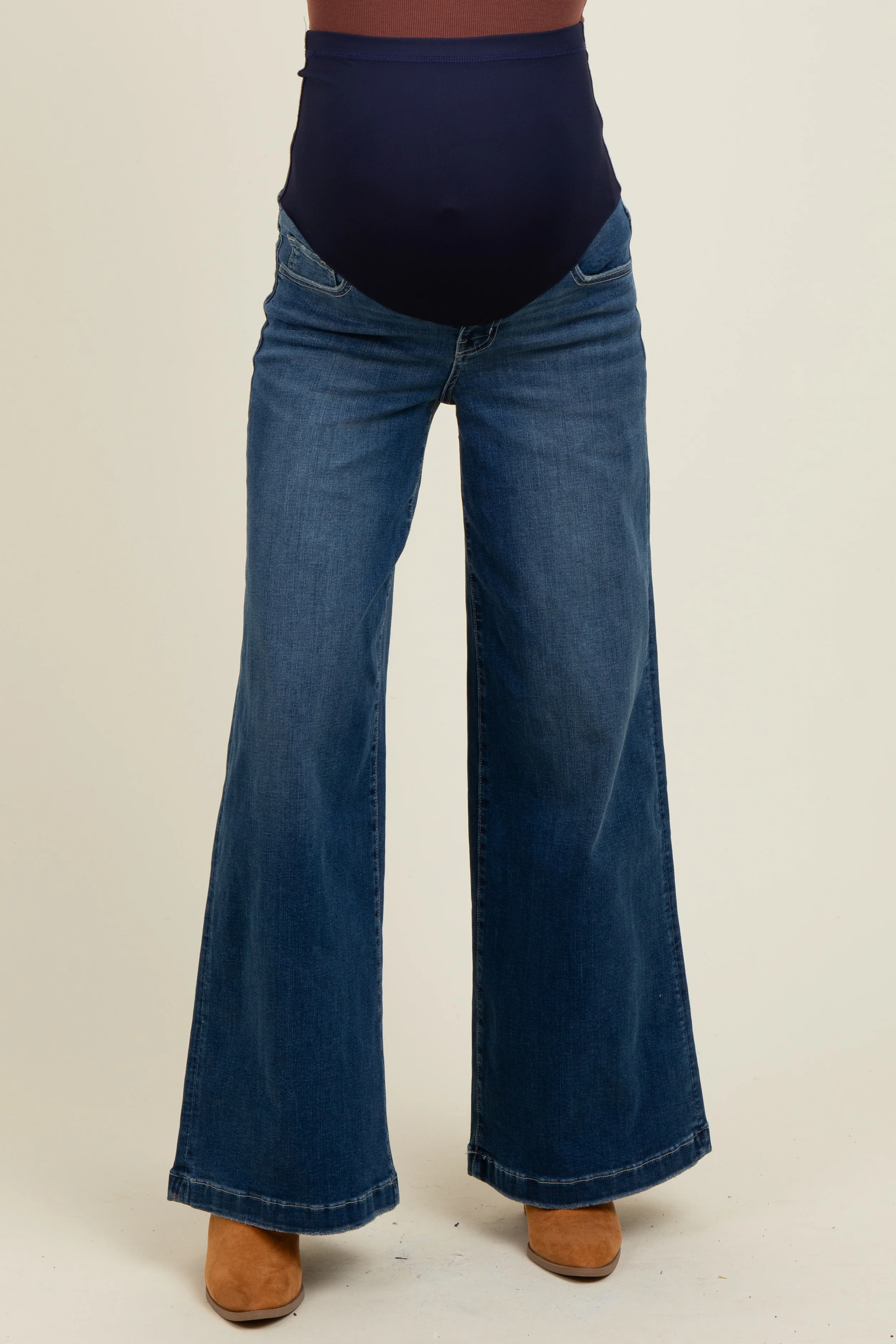 Navy Blue Super Wide Leg Maternity Jeans - Image 3