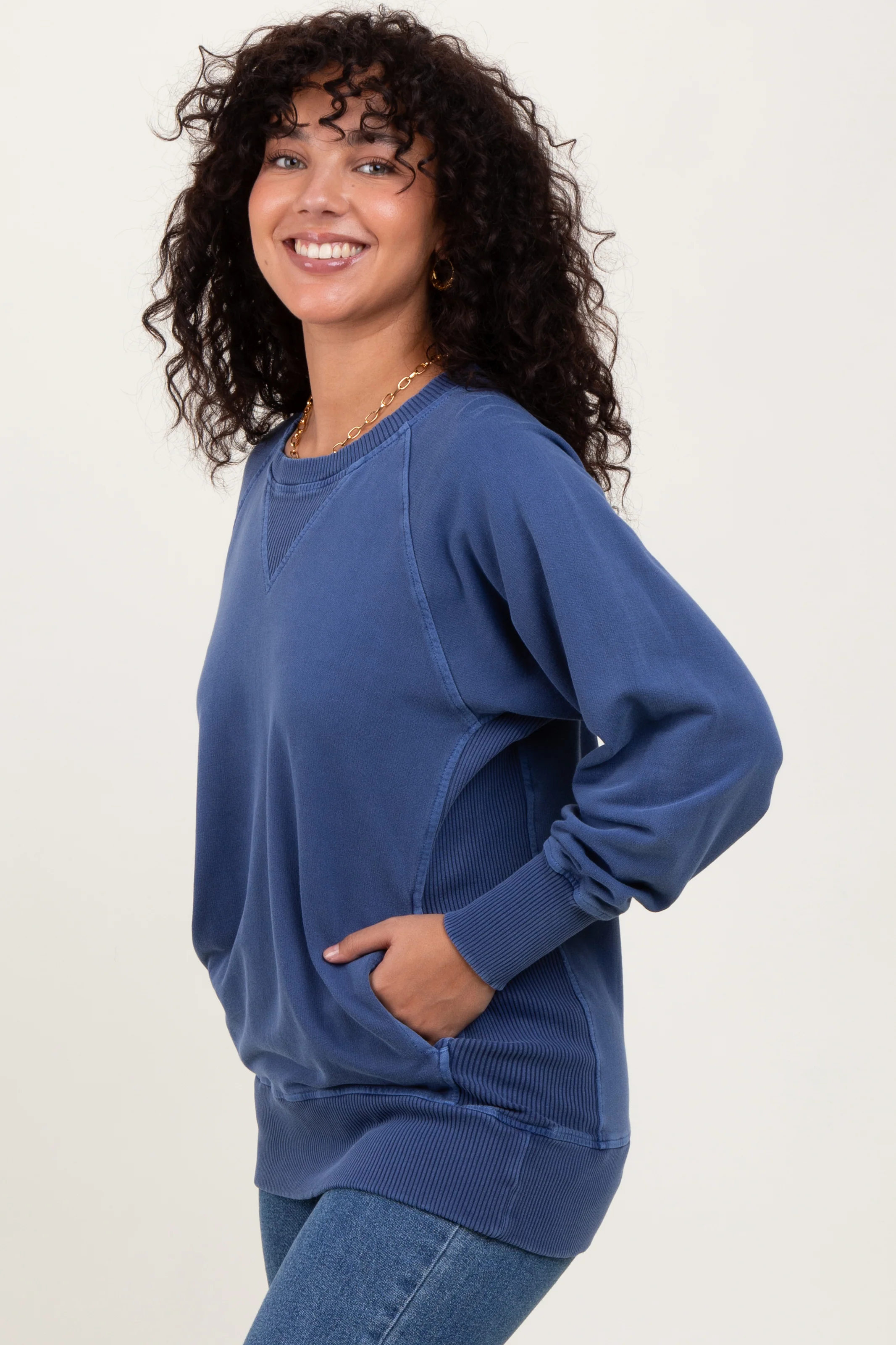 Navy Blue Vintage Wash French Terry Pullover - Image 3