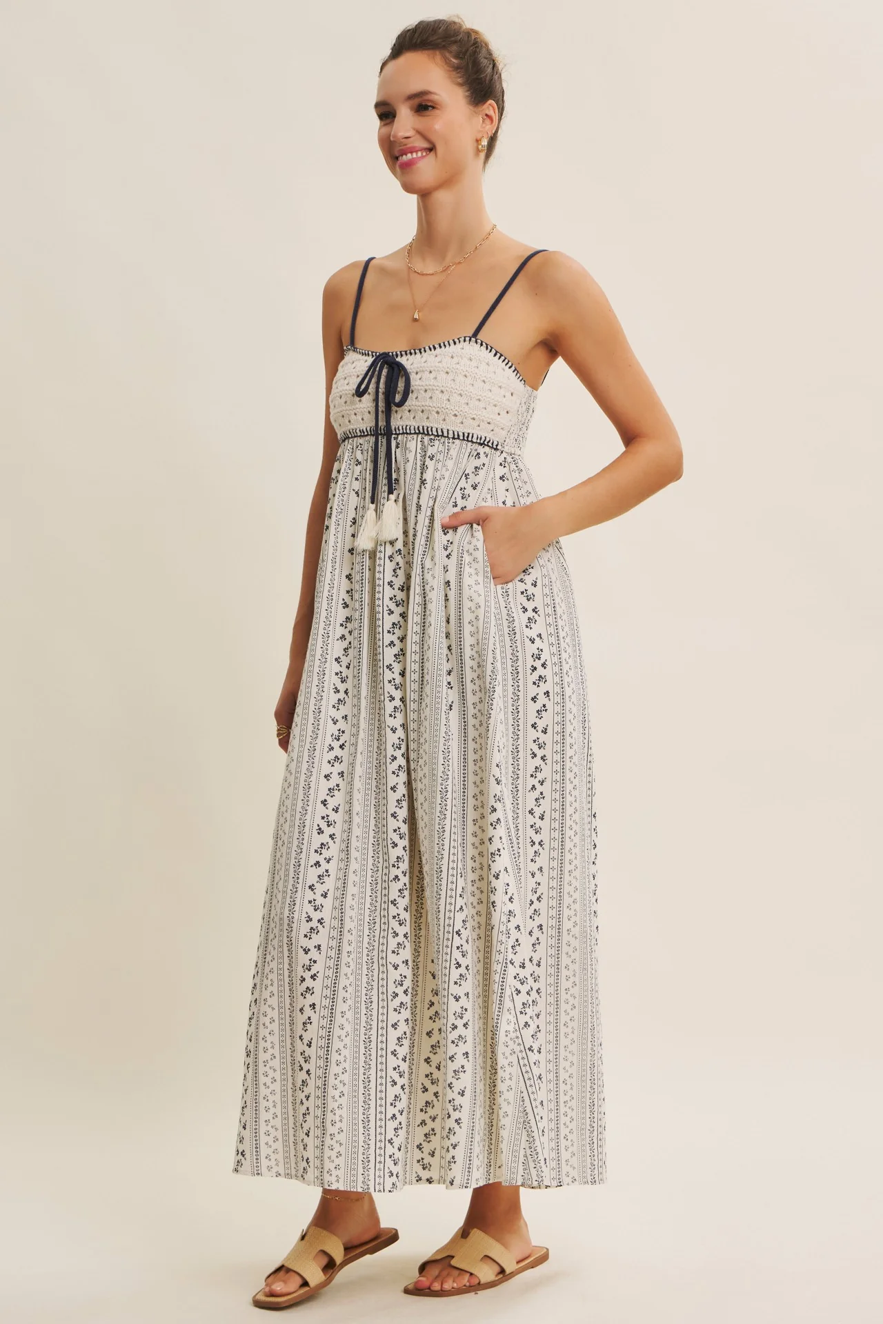 Navy Bohemian Dream Crochet Cotton Maxi Dress - Image 4