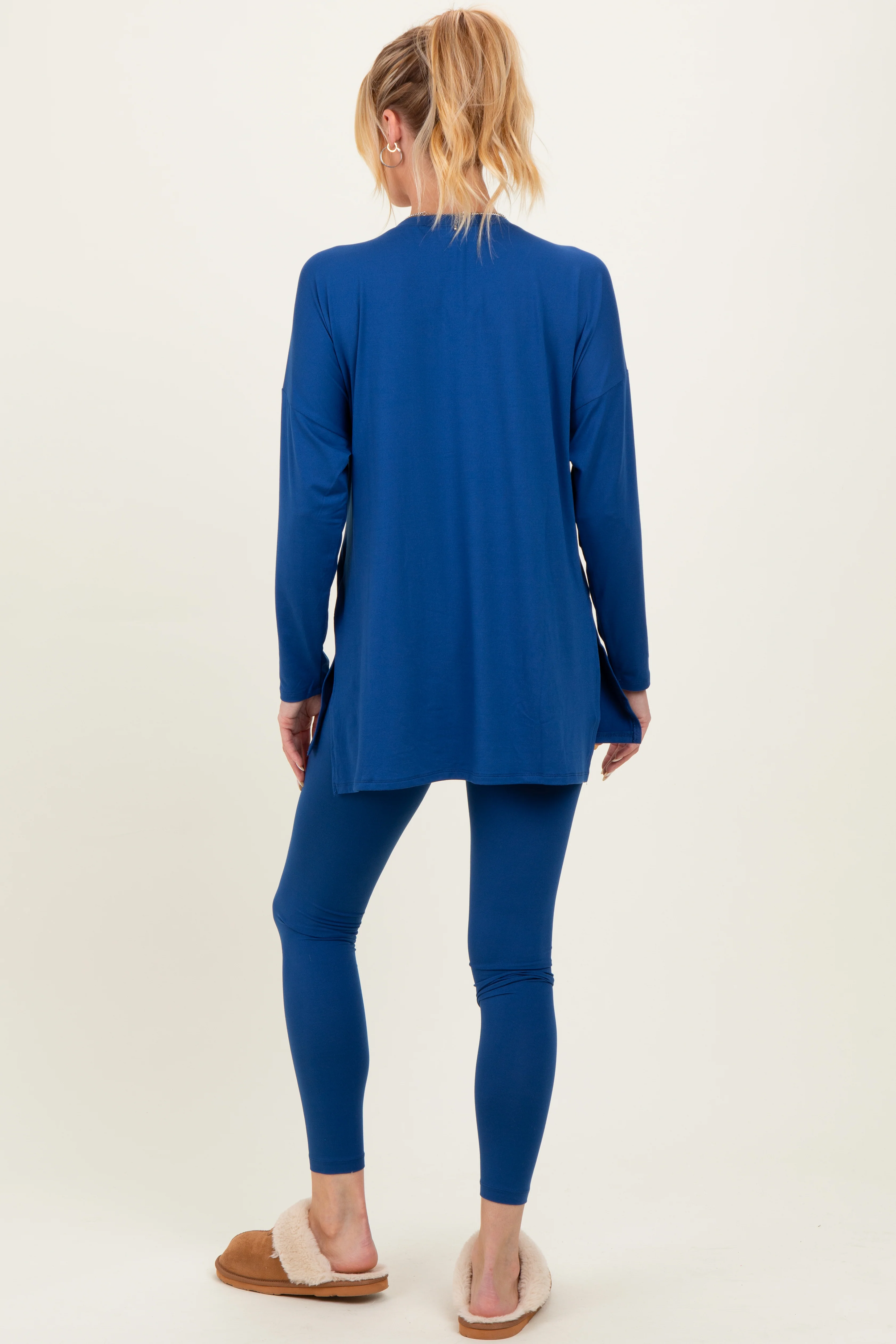 Navy Brushed Knit Maternity Oversized Top and Legging Set - Image 4