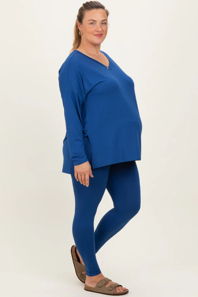 Navy Brushed Knit Oversized Top and Legging Maternity Plus Set - Image 3