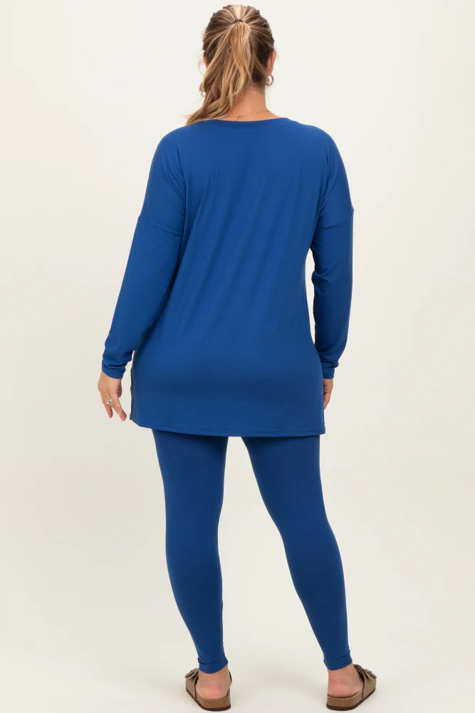 Navy Brushed Knit Oversized Top and Legging Maternity Plus Set - Image 4