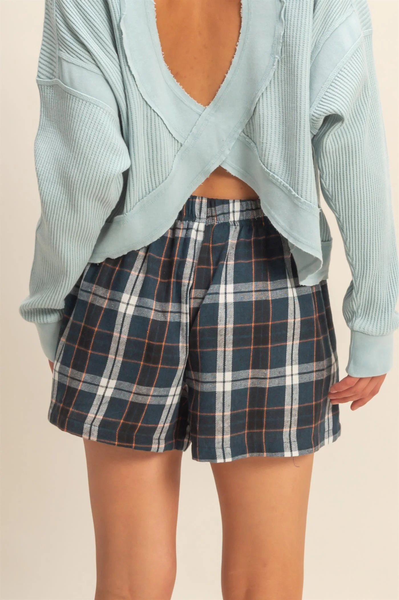 Navy Button-Front Plaid Boxer Shorts - Image 4